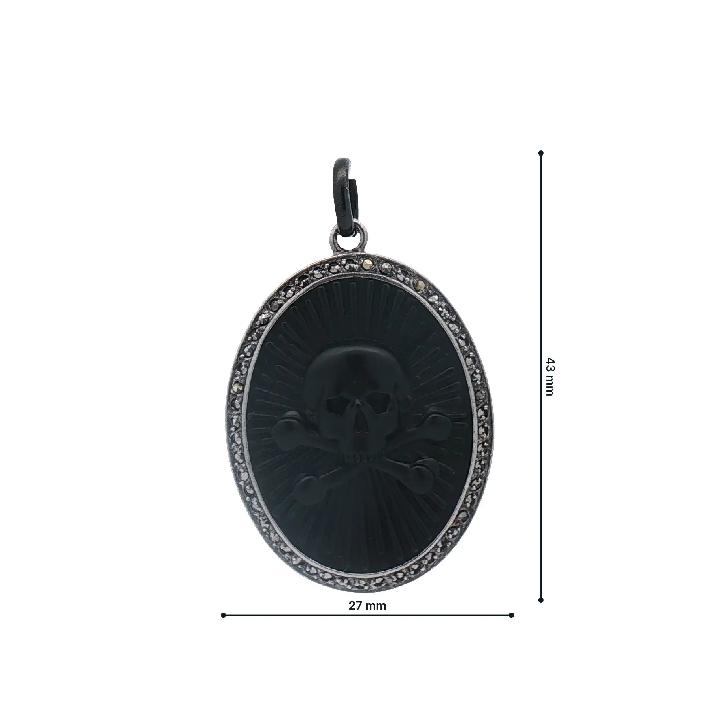 Anhänger Silber mit schwarzer Platter Totenkopf und Diamantrosen