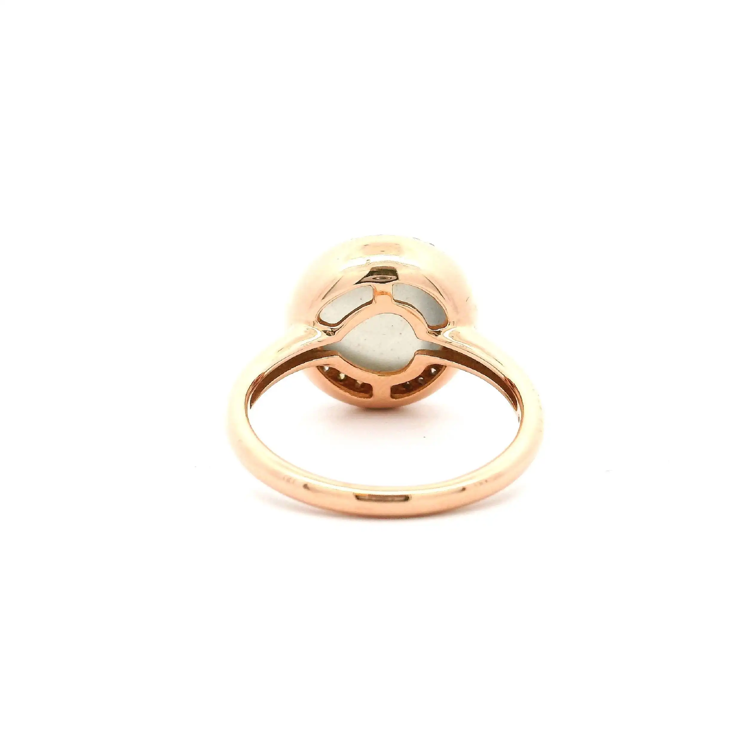 Ring Roségold mit Mondstein Cabochon & Brillanten, graviert mit 0,20ct.