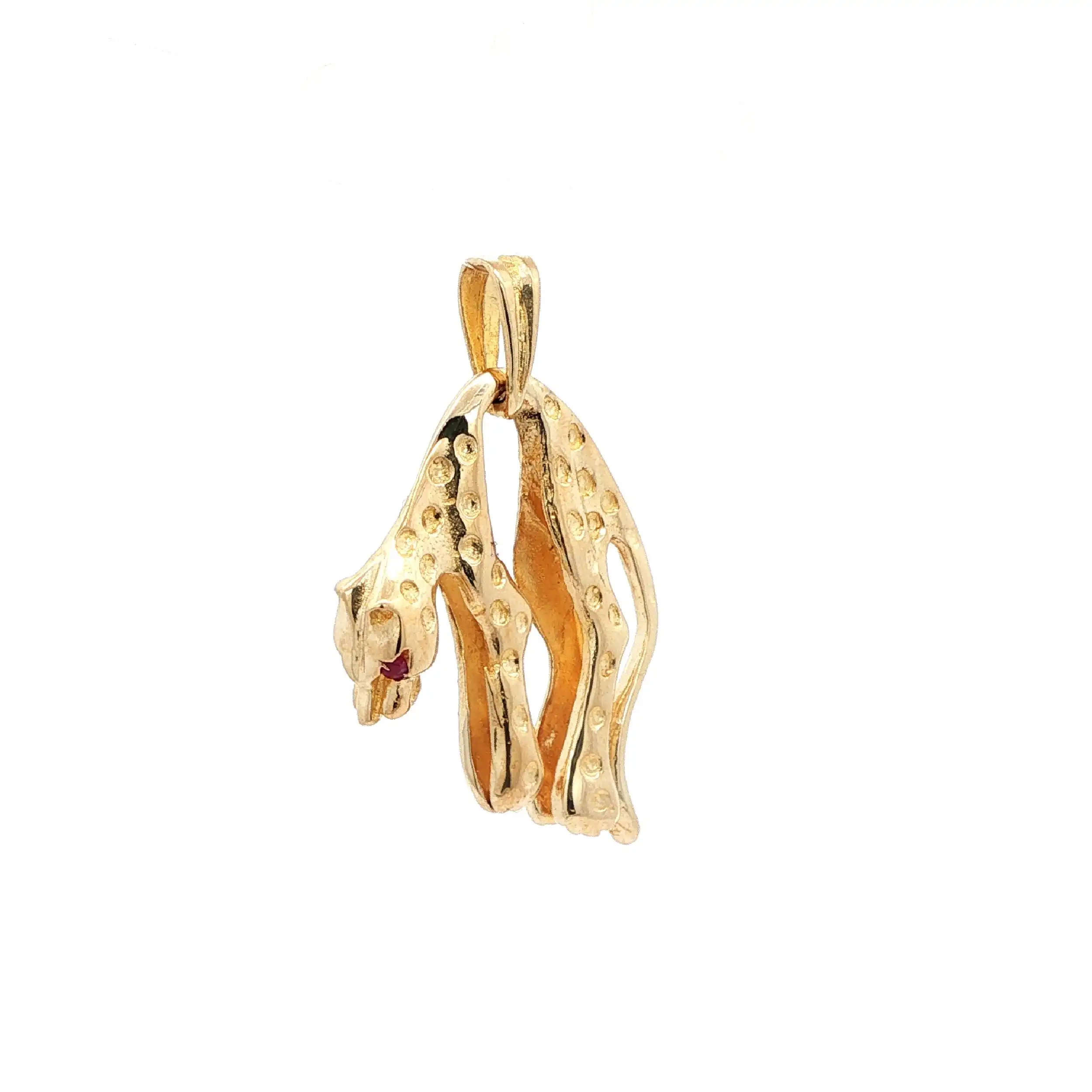 Anhänger Gelbgold Panther mit pinken Farbsteinen Anhänger Gelbgold Panther mit pinken Farbsteinen