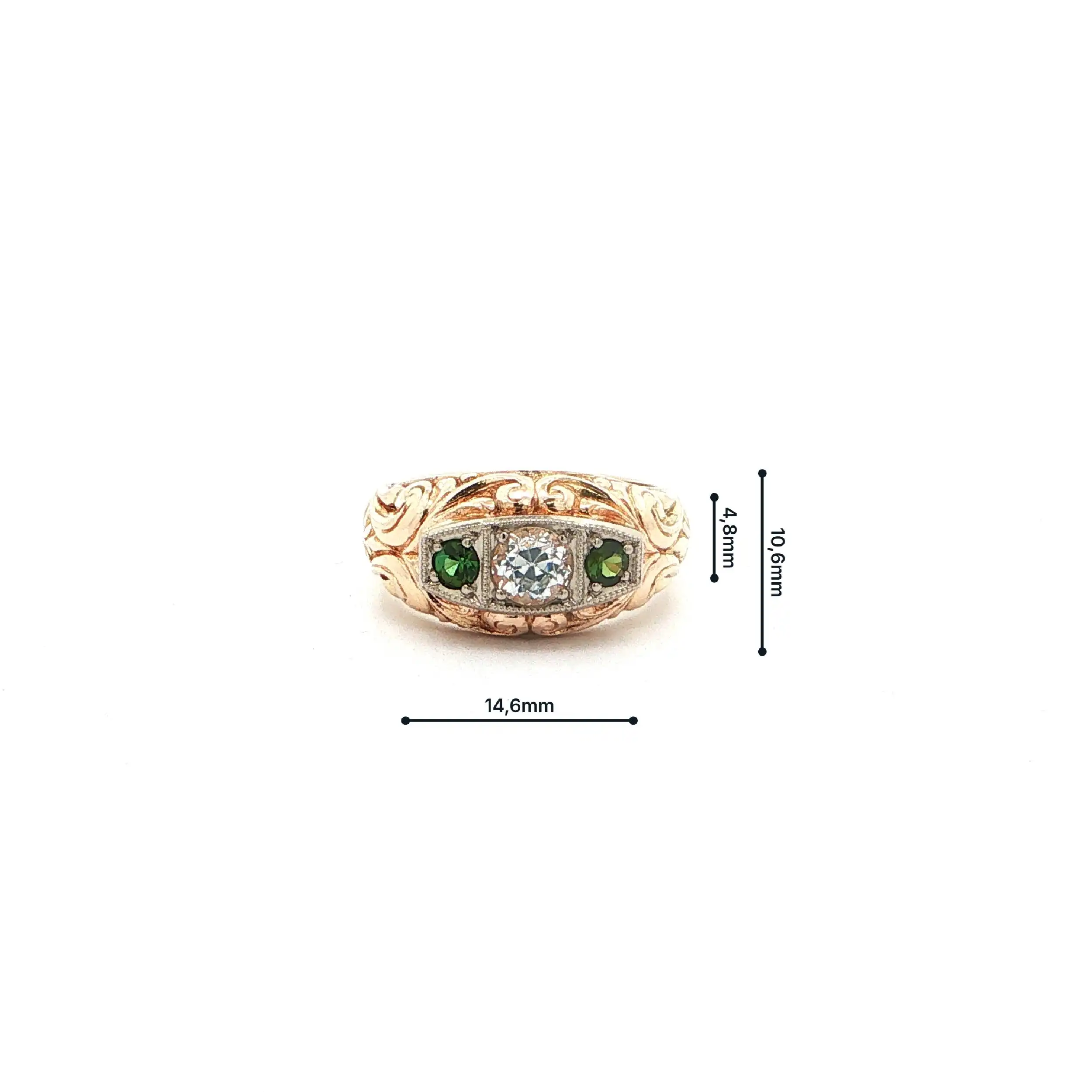 Ring Gelbgold mit grünen Farbsteinen & Zirkonia