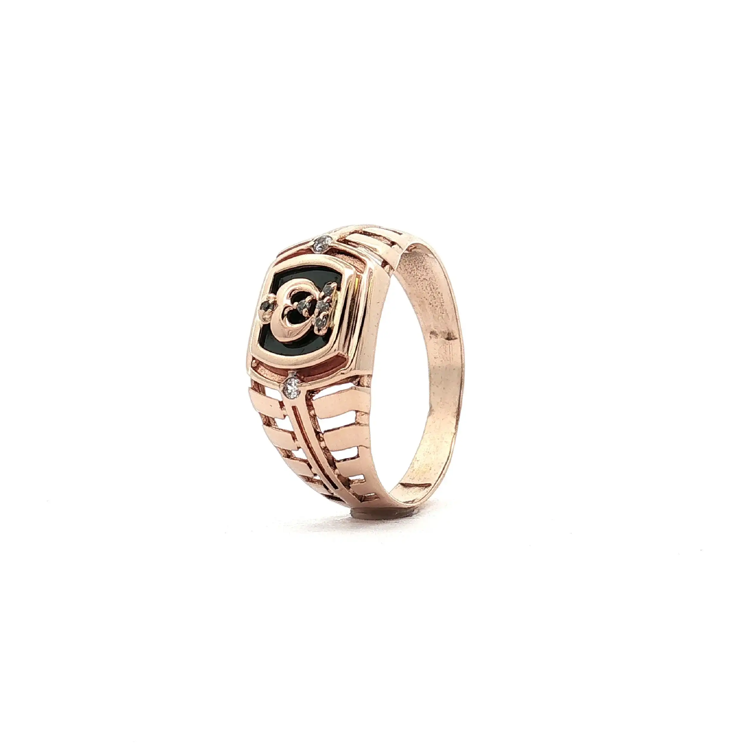 Ring Roségold mit schwarzer Platte und Zirkonia Ring Roségold mit schwarzer Platte und Zirkonia