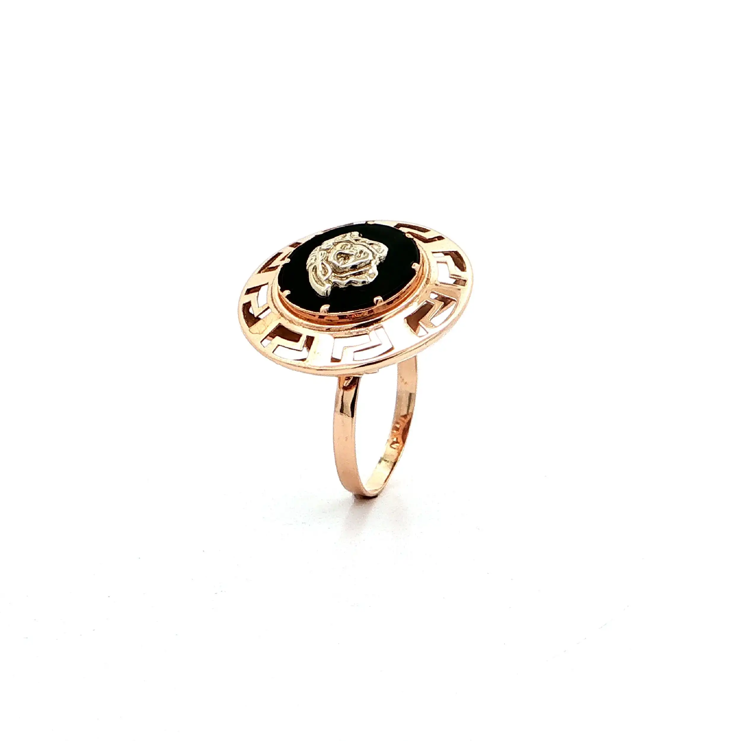 Ring Bicolor mit schwarzem Farbstein & Medusa