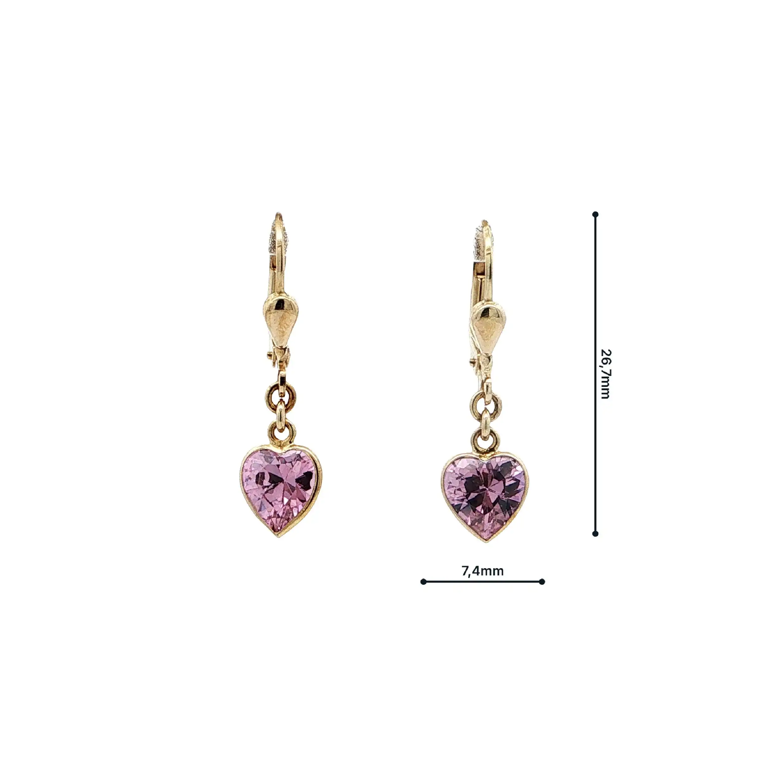 Ohrhänger Gelbgold "Herz" mit rosa Farbstein
