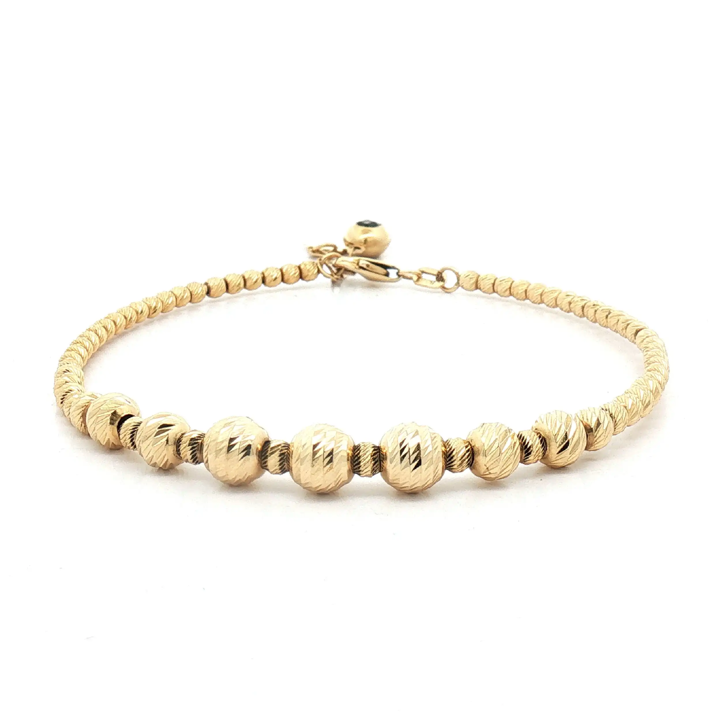 Armreif Gelbgold mit diamantierten Kugeln, Zirkonia und Delfinahänger