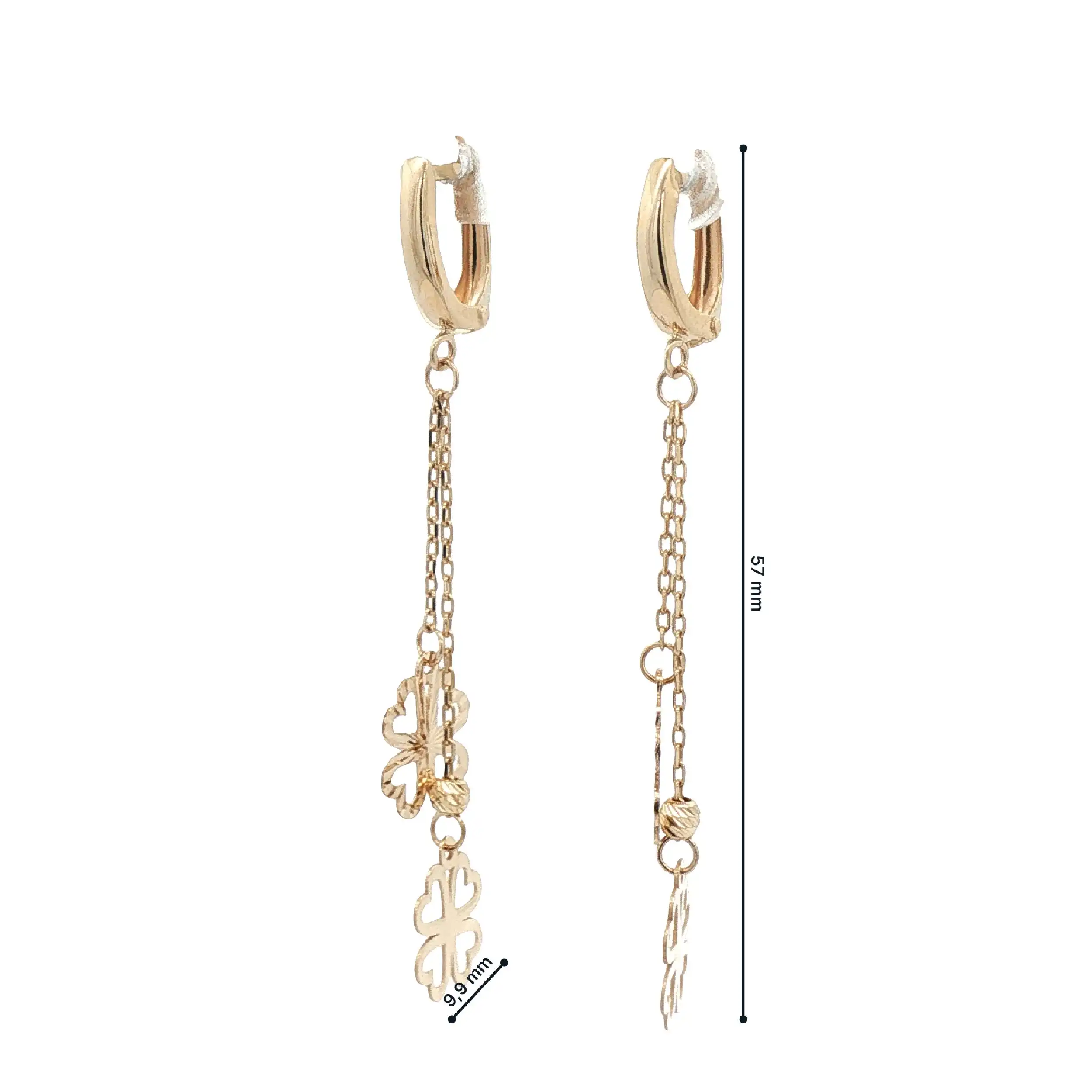 Ohrhänger Gelbgold mit Kettchen und Blumen