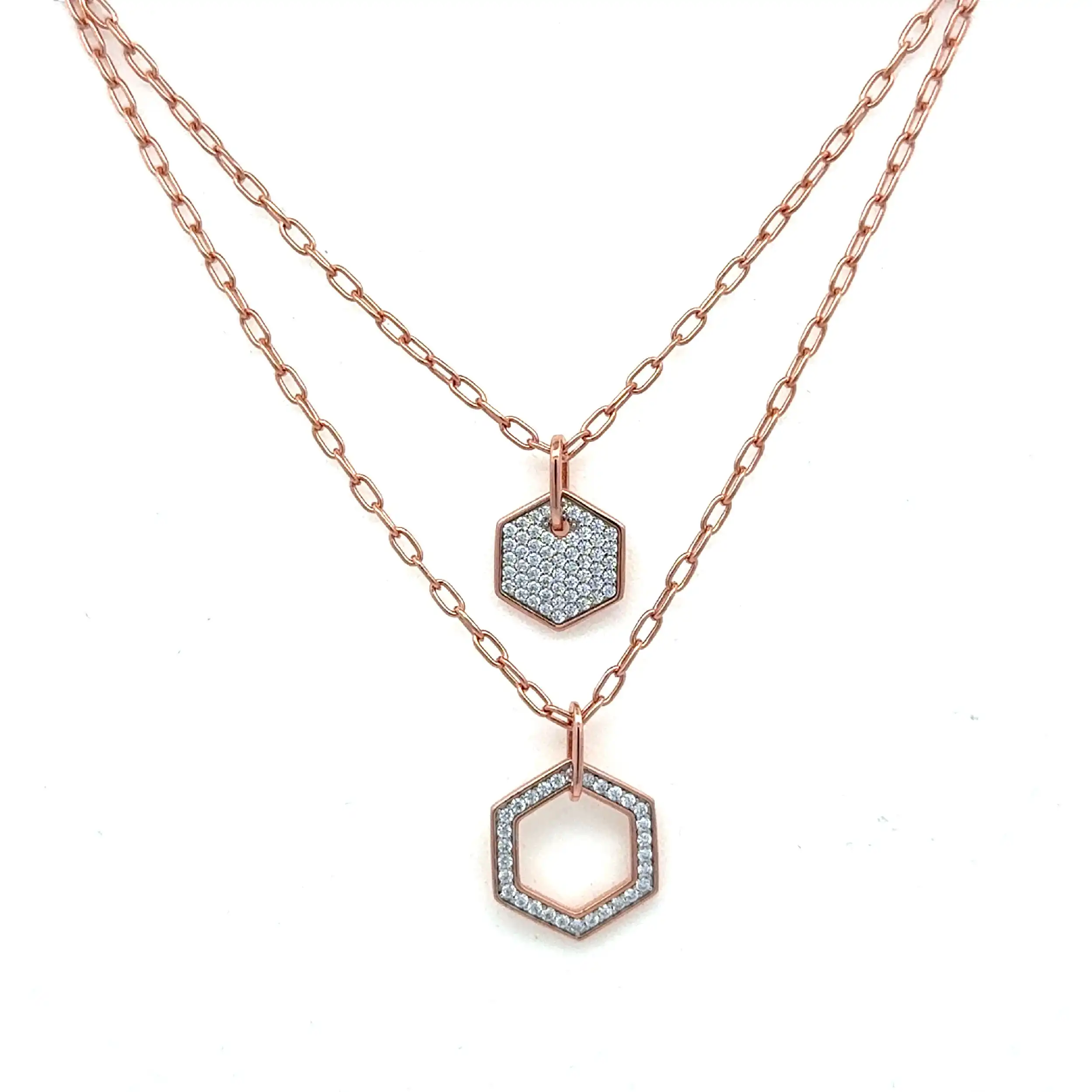 Collier Silber rose vergoldet mit zwei Anhänger mit 87 Zirkonia Collier Silber rose vergoldet mit zwei Anhänger mit 87 Zirkonia