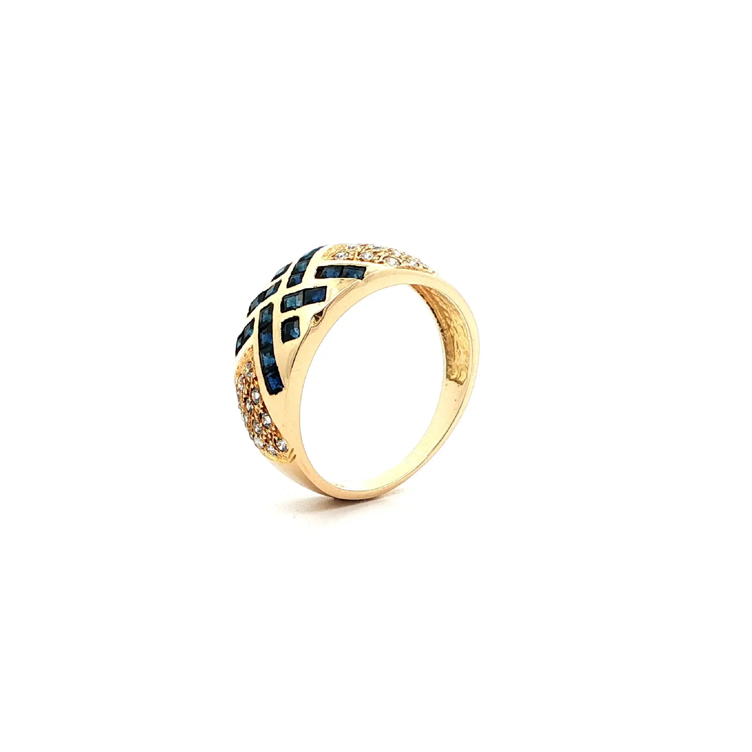 Ring Gelbgold mit blauen Farbsteinen & Zirkonia