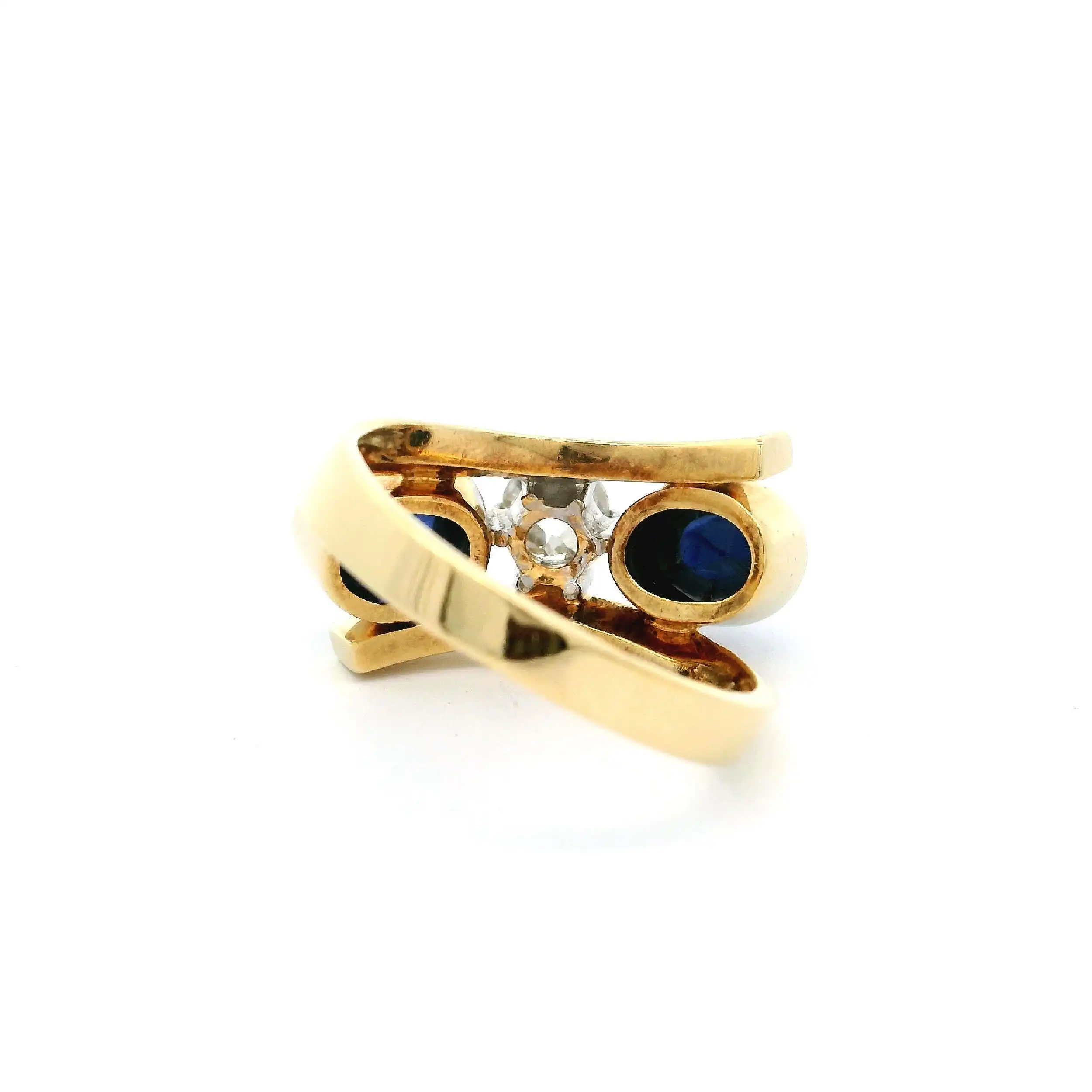 Ring Gelbgold mit Saphir Cabochon & Altschliff-Brillant