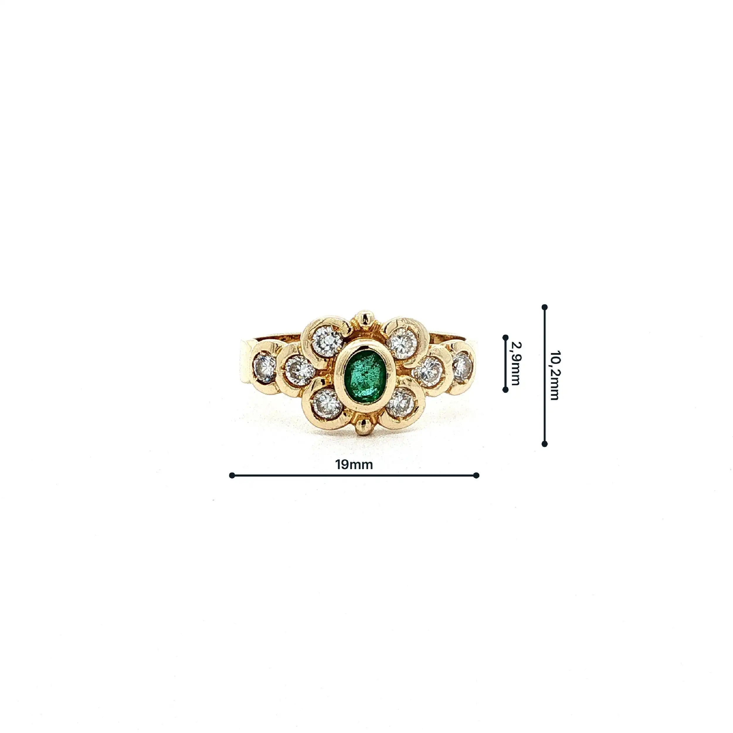 Ring Gelbgold mit grünem Farbstein & Zirkonia