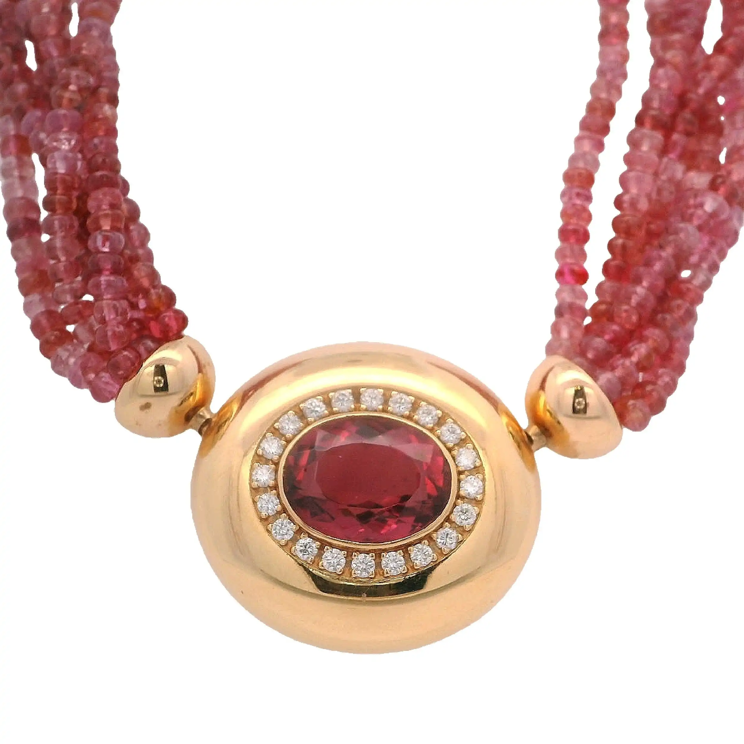 Kette mit rosa Steinen, Gelbgoldschloss mit Amethyst und Brillanten Kette mit rosa Steinen, Gelbgoldschloss mit Amethyst und Brillanten