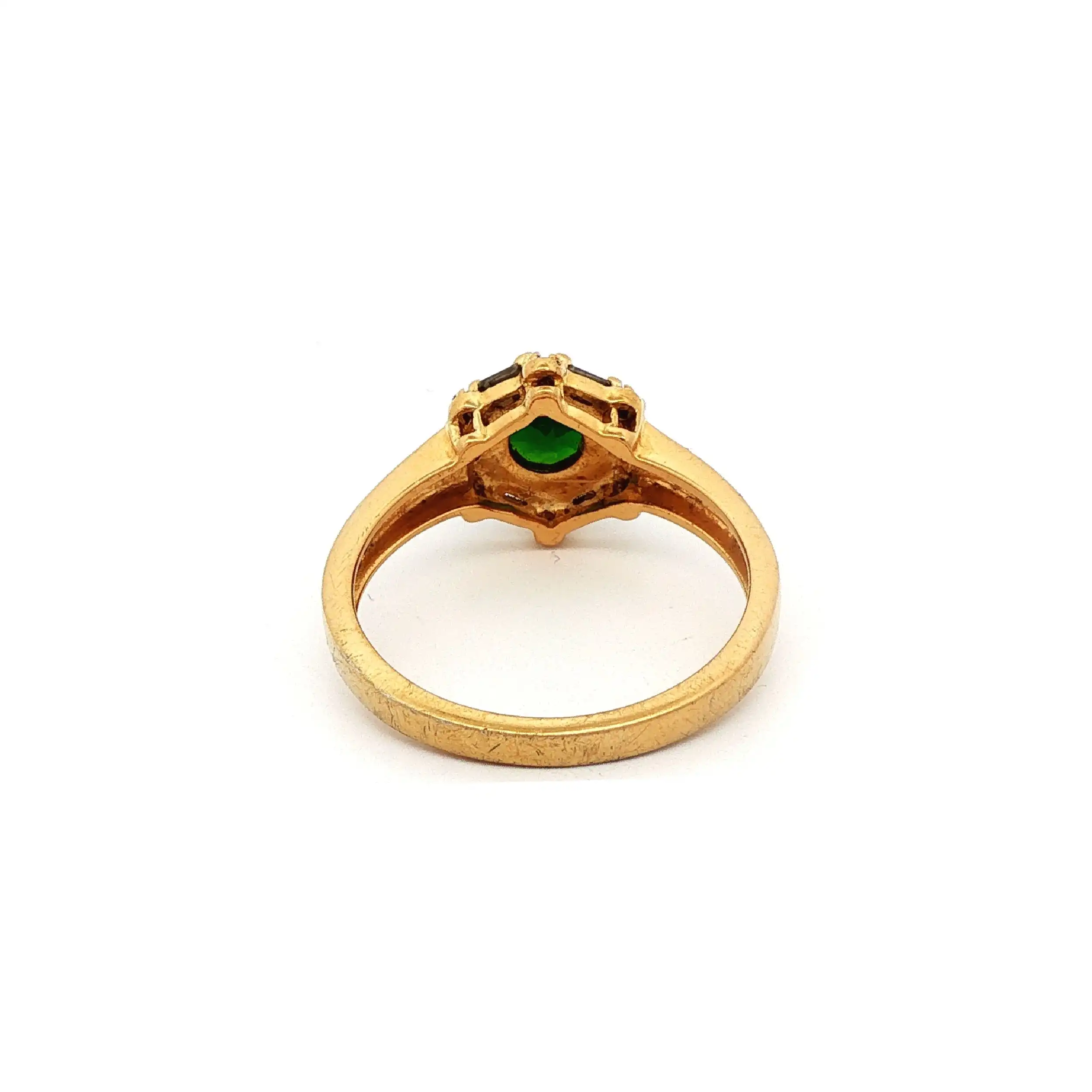 Ring Silber vergoldet mit Zirkonia und grünem Farbstein