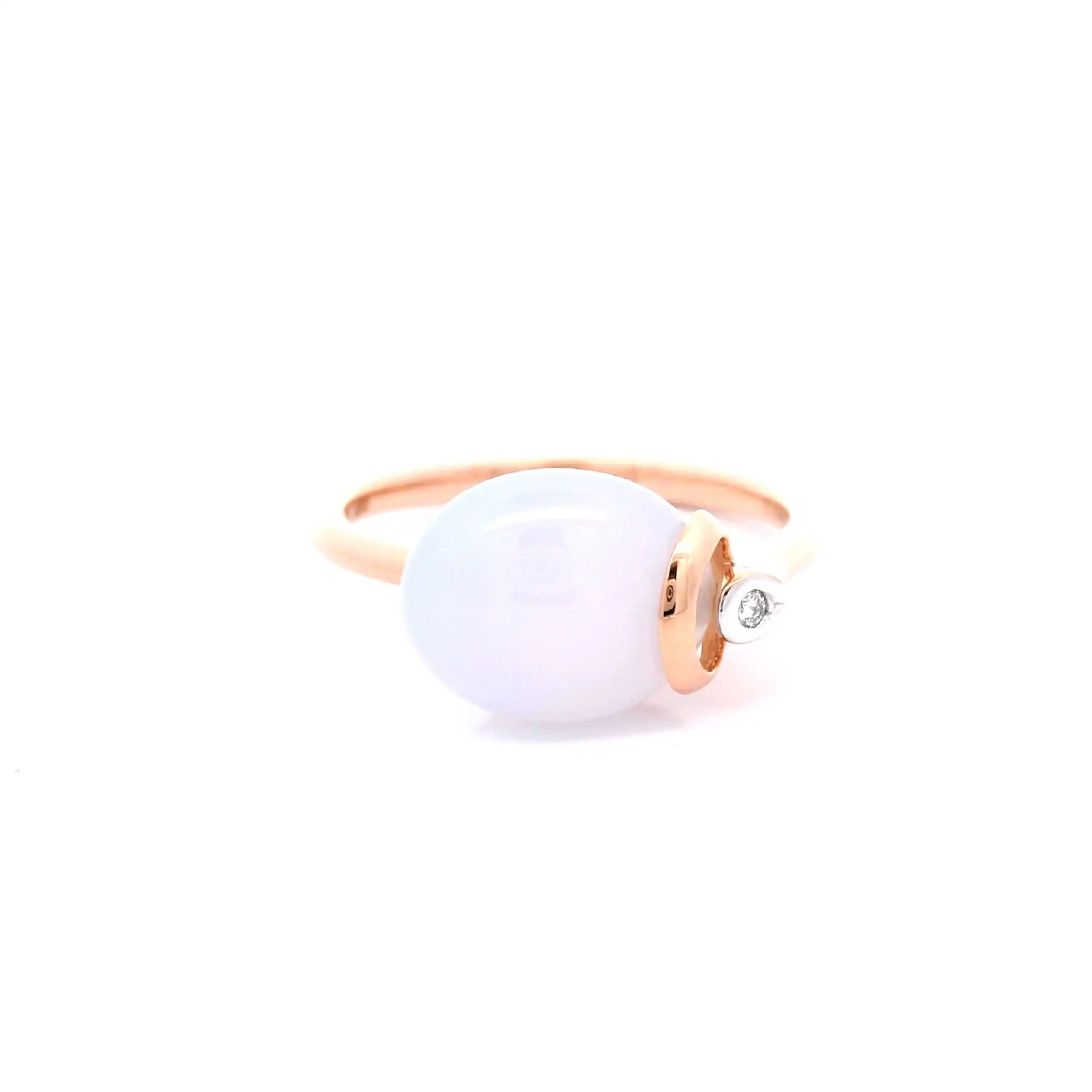 Ring Roségold mit Chalcedon Cabochon und Brillant