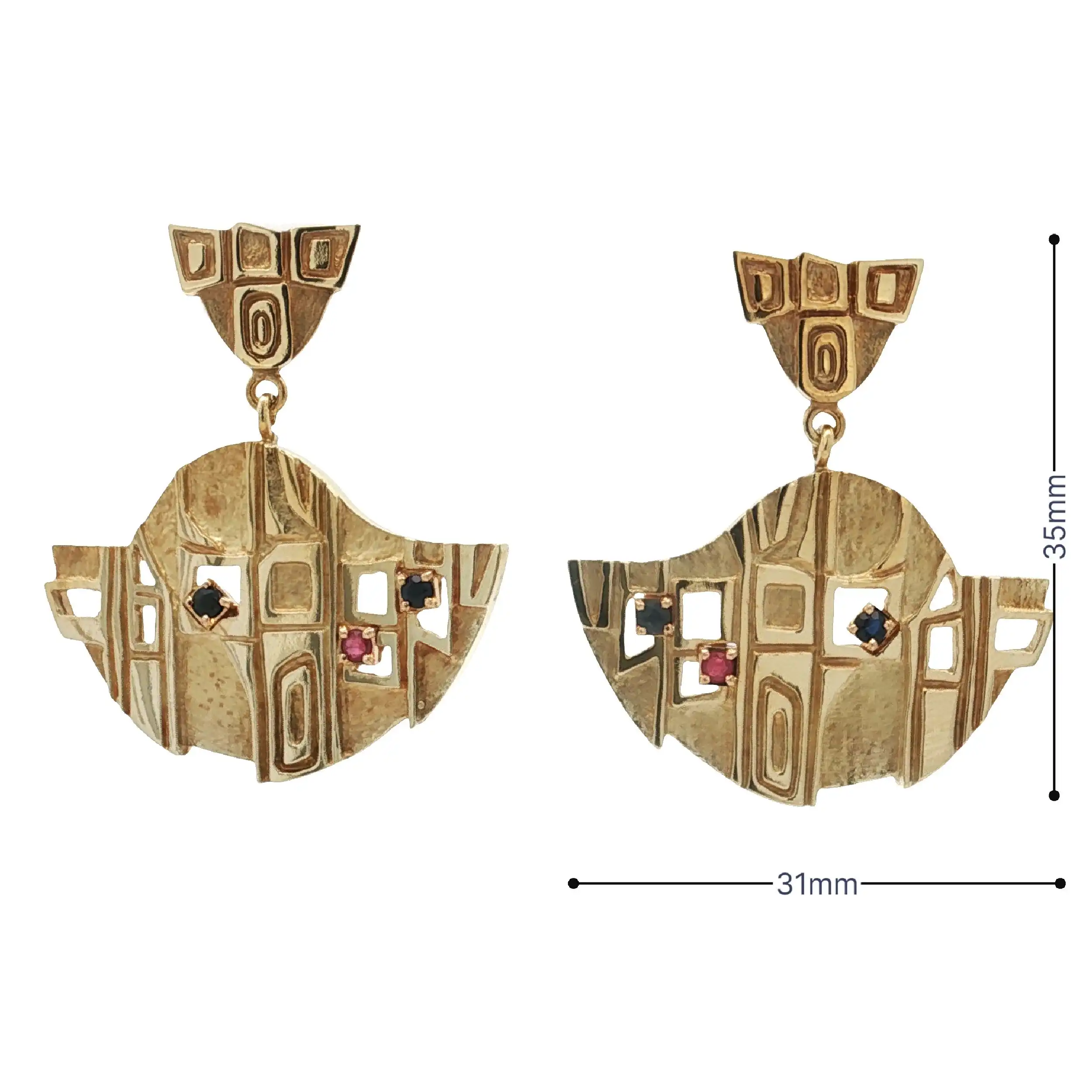 Ohrstecker Gelbgold mit Saphire & Rubin