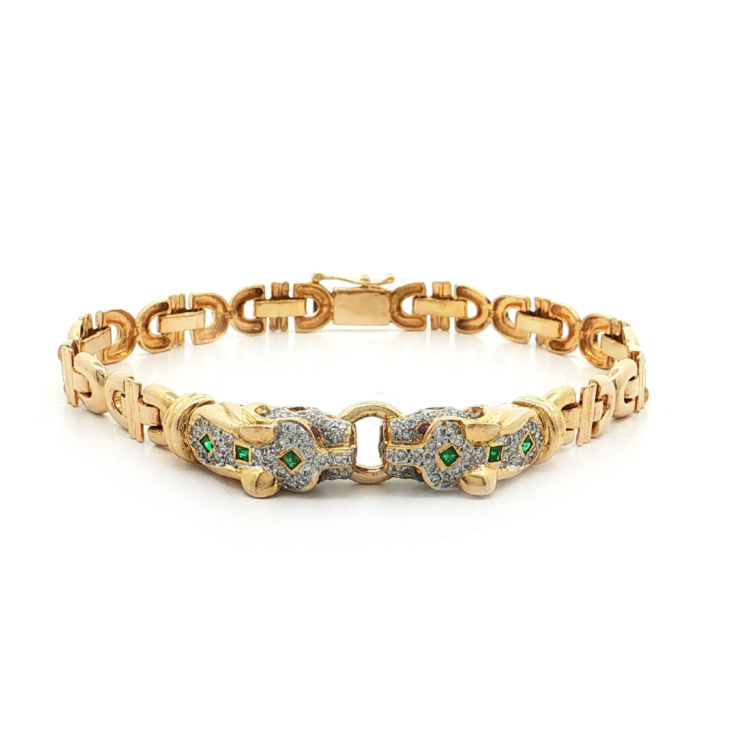 Armband Bicolor mit Brillanten, Smaragden und Rubinen