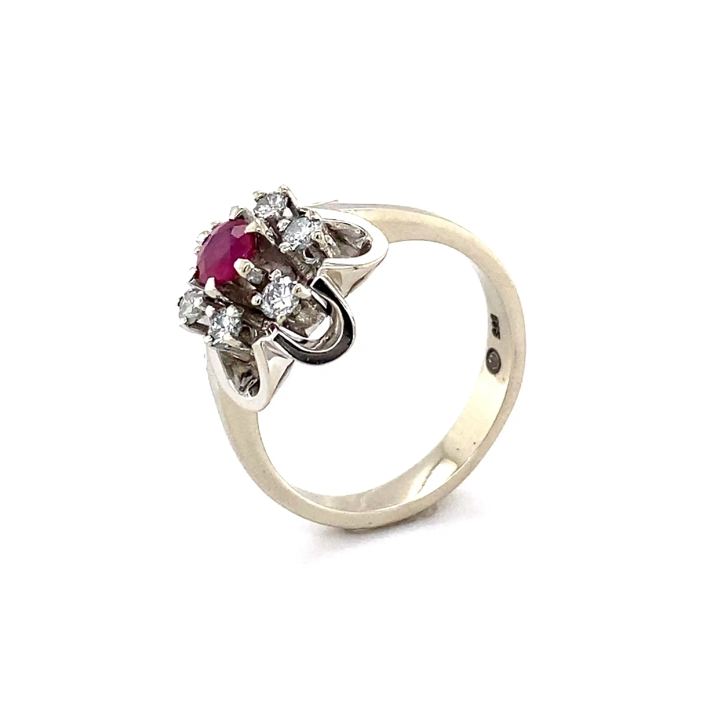 Ring Weißgold mit rotem Farbstein und Brillanten Ring Weißgold mit rotem Farbstein und Brillanten