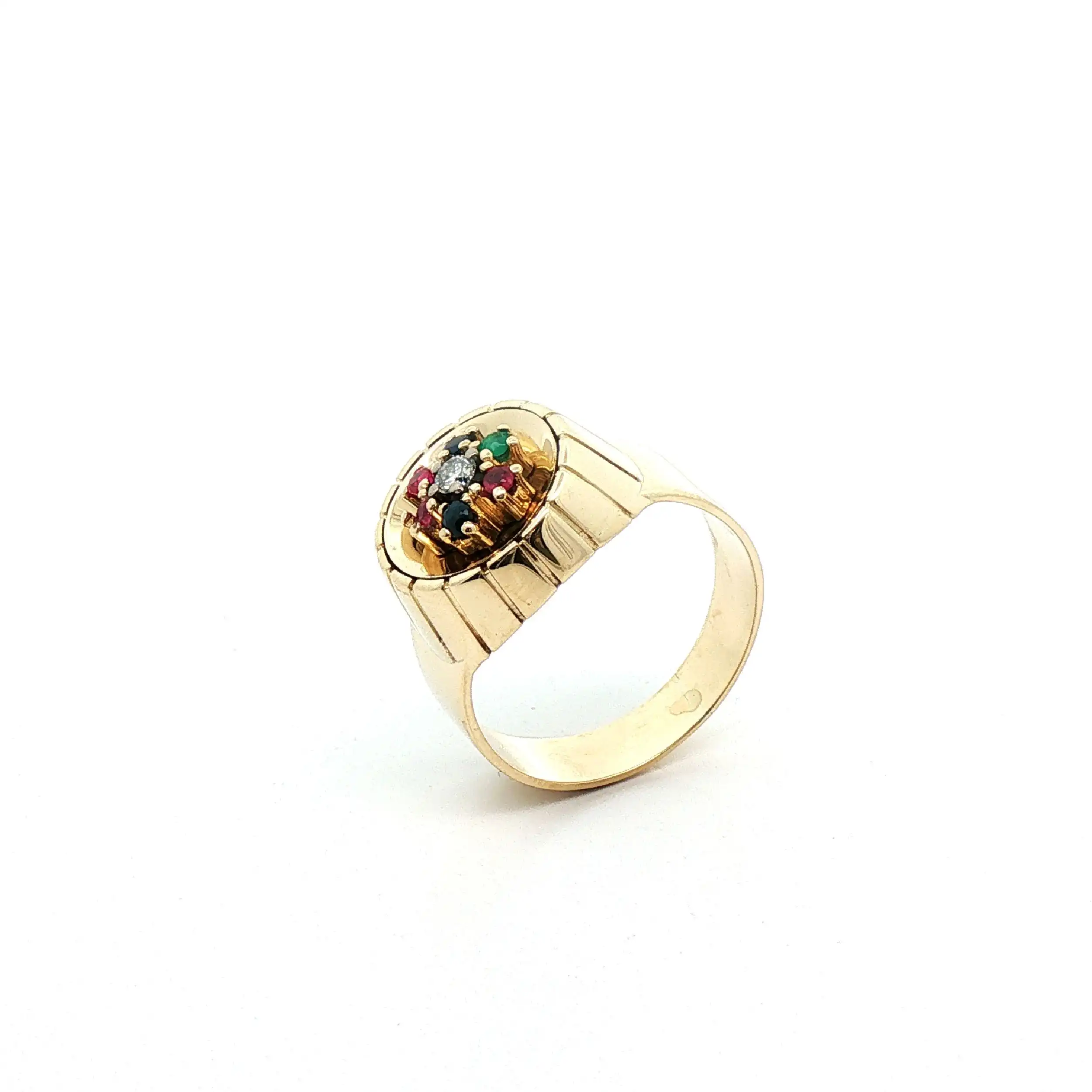 Ring Gelbgold mit Brillant, Smaragd und Rubin sowie Saphir Ring Gelbgold mit Brillant, Smaragd und Rubin sowie Saphir