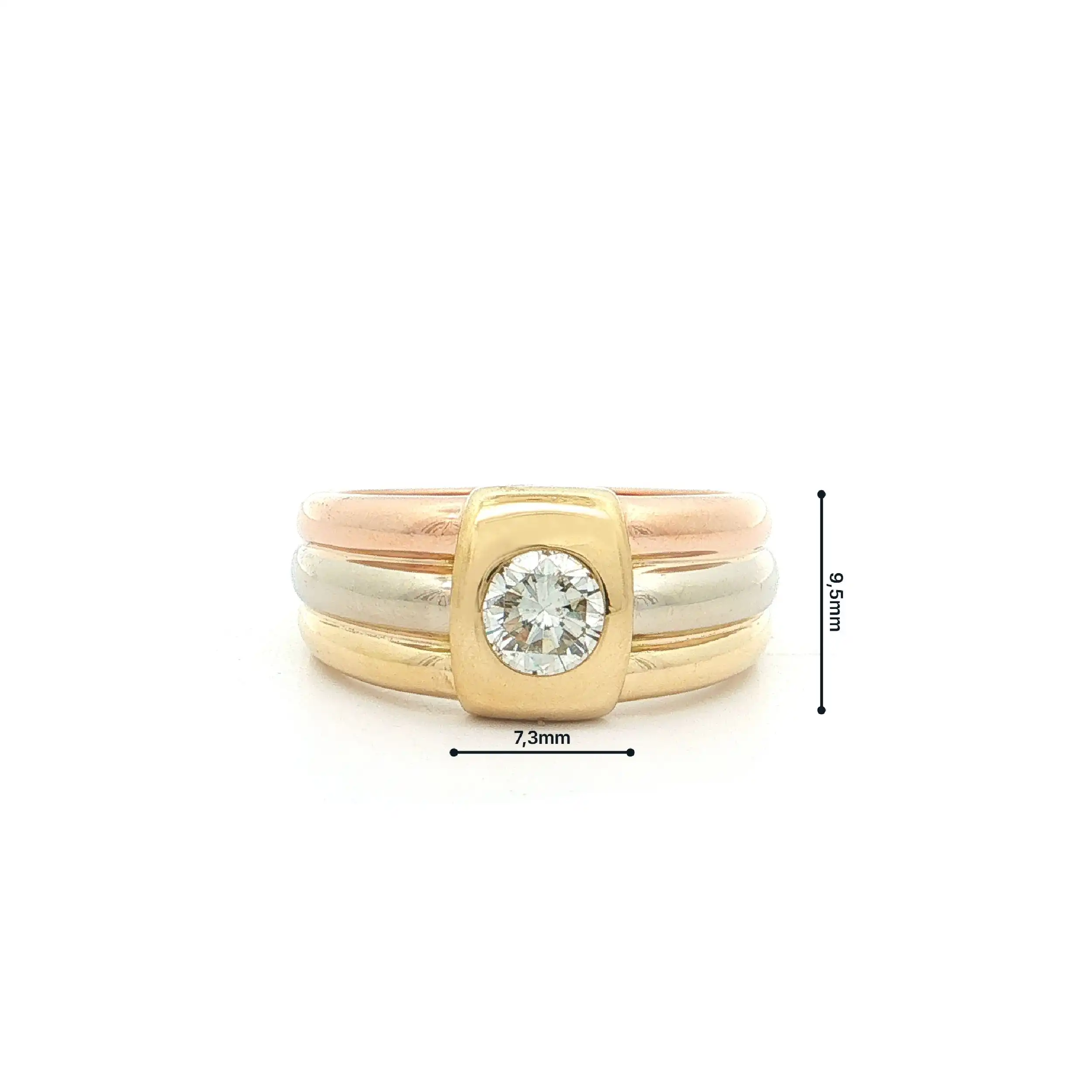 Ring Tricolor mit Brillant "Cartier Trinity Diamond Tank"