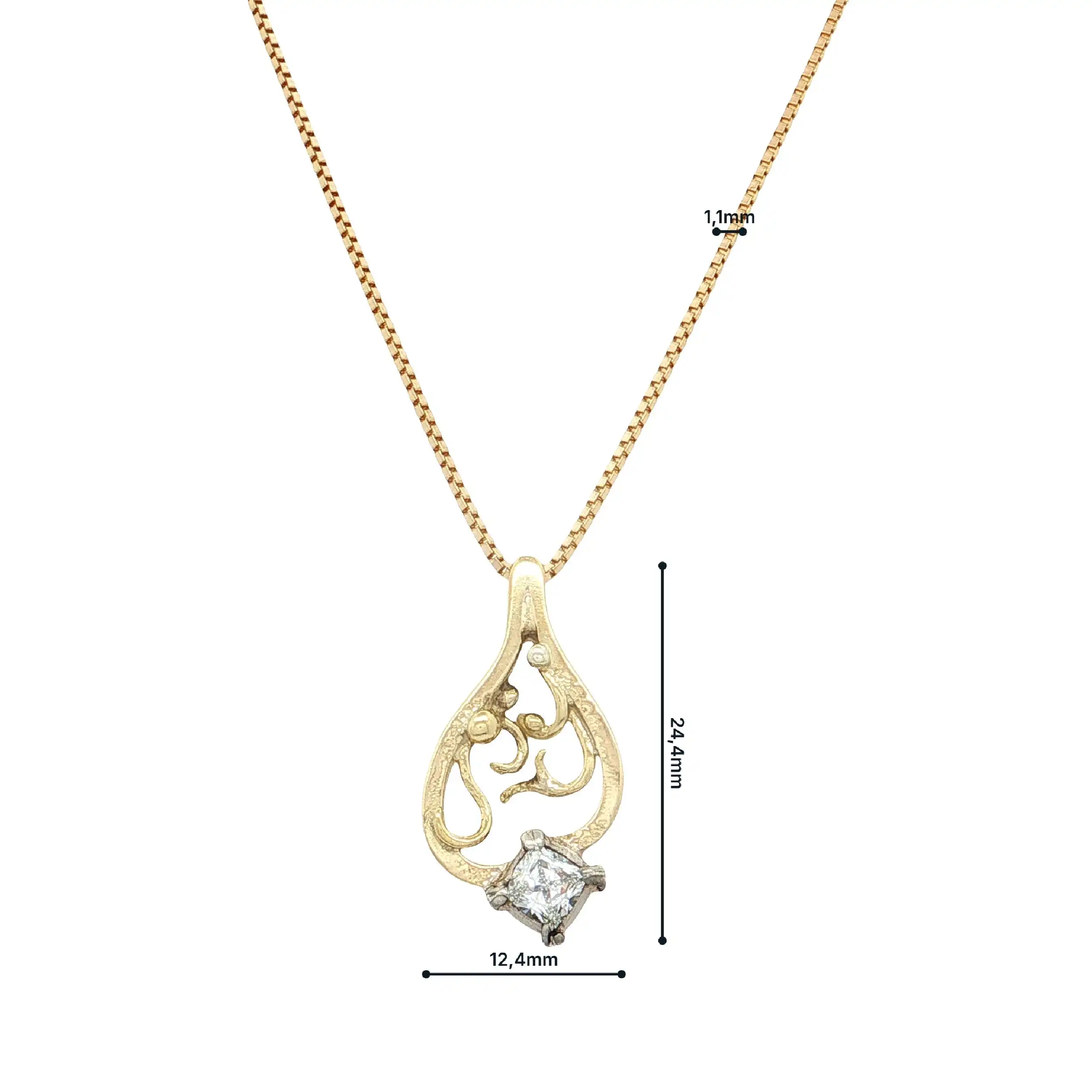 Kette Bicolor mit Anhänger mit Princess Cut Diamant Kette Bicolor mit Anhänger mit Princess Cut Diamant