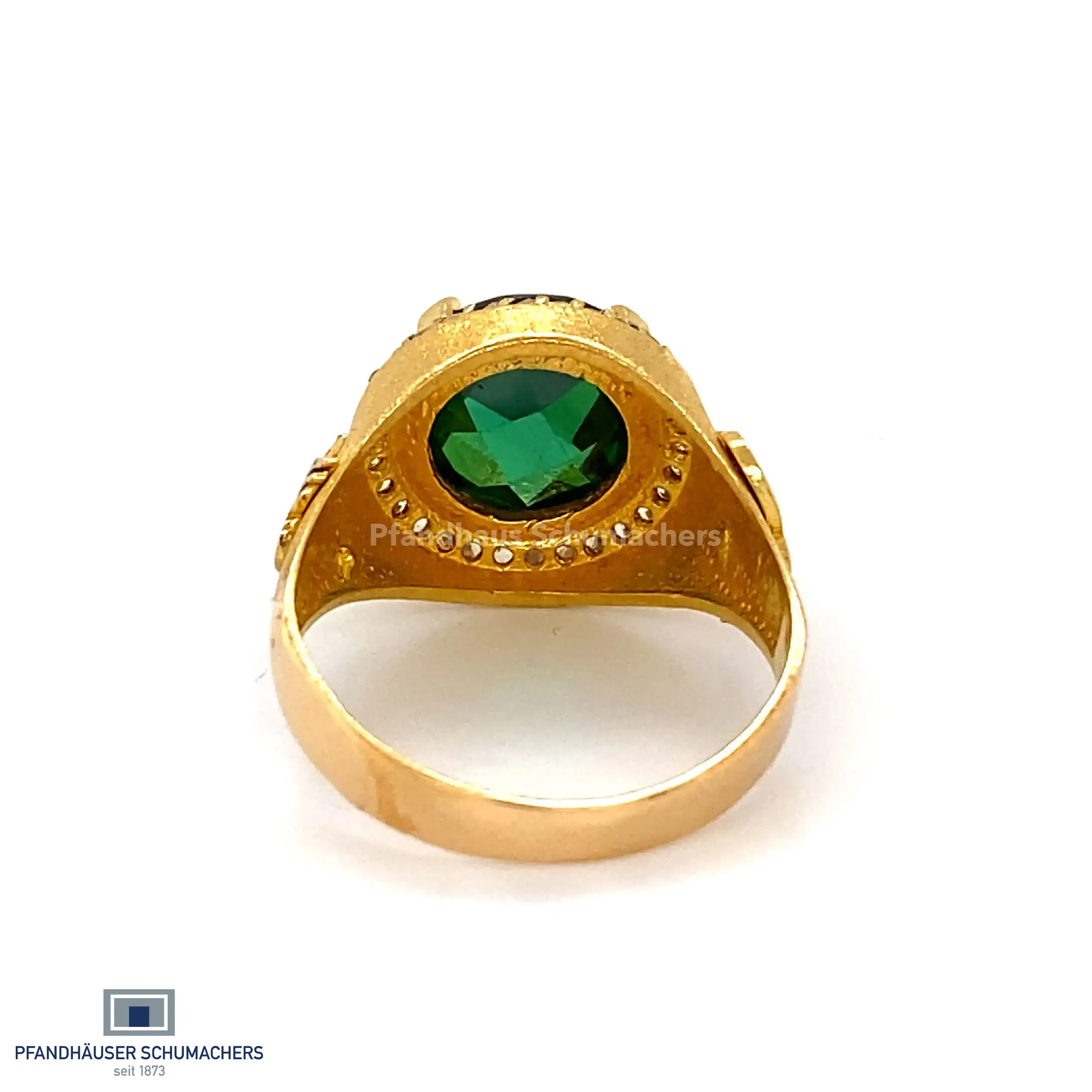 Ring Gelbgold mit grünem Stein und Zirkonia