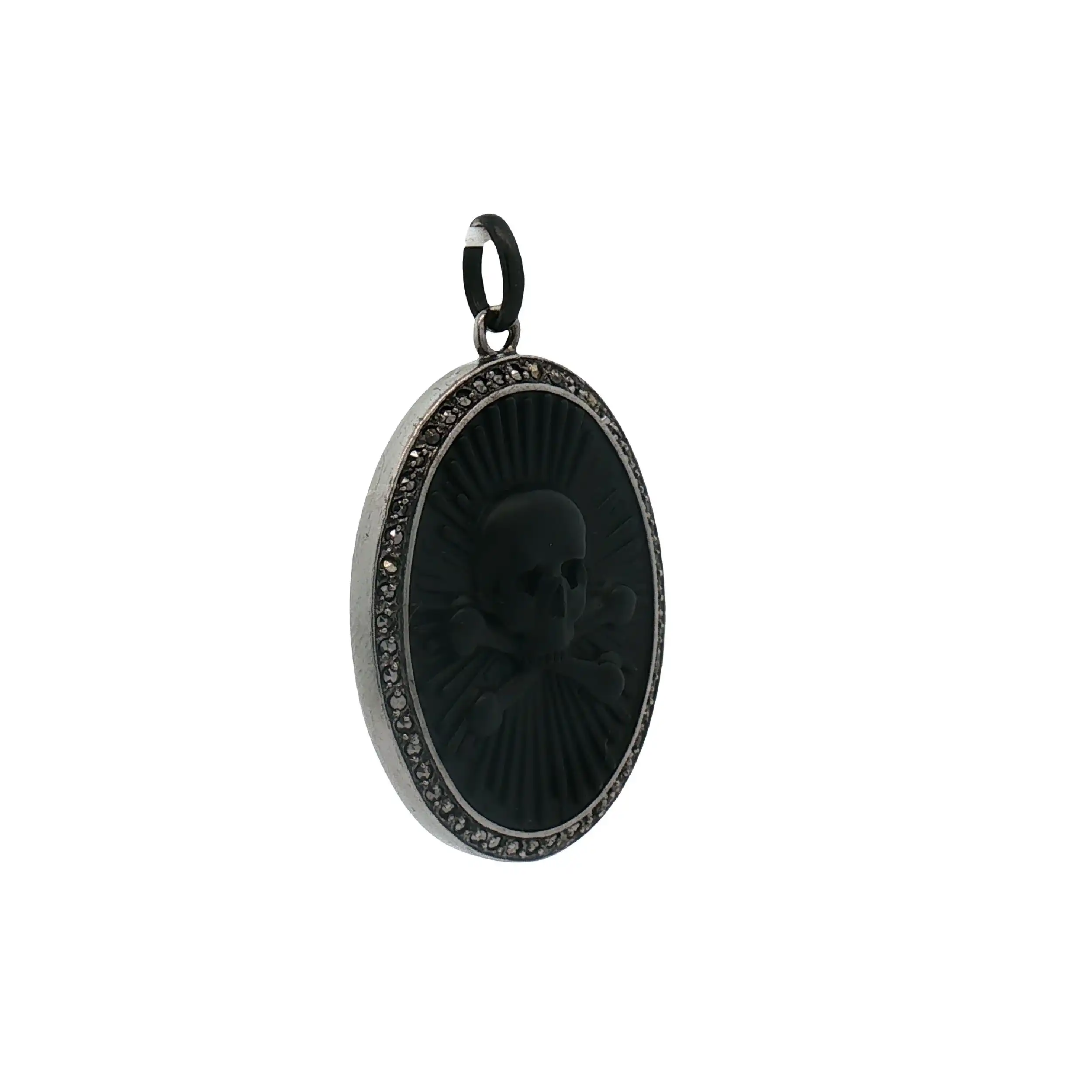 Anhänger Silber mit schwarzer Platter Totenkopf und Diamantrosen
