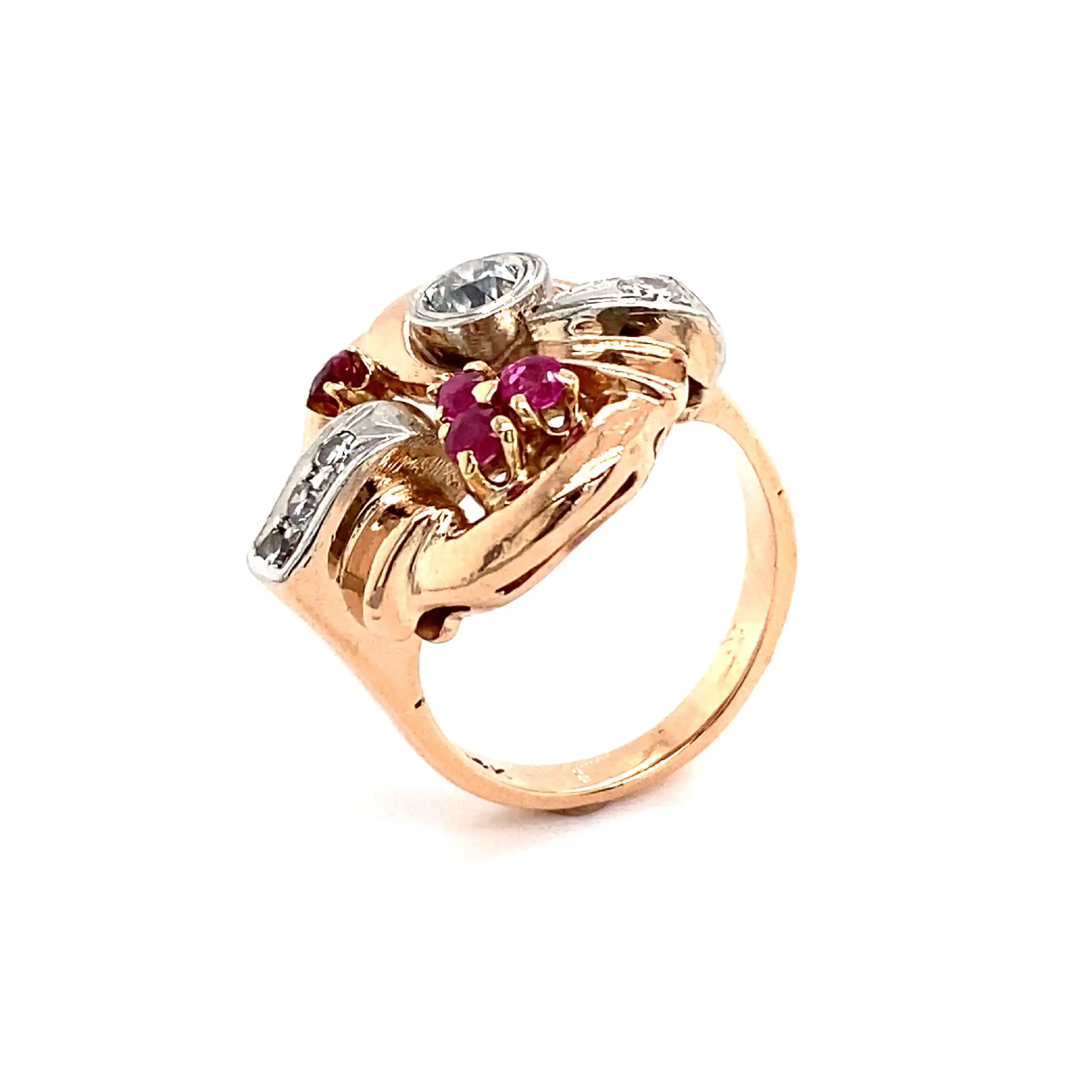 Ring Roségold mit Rubinen, Altschliffbrillant & Diamanten