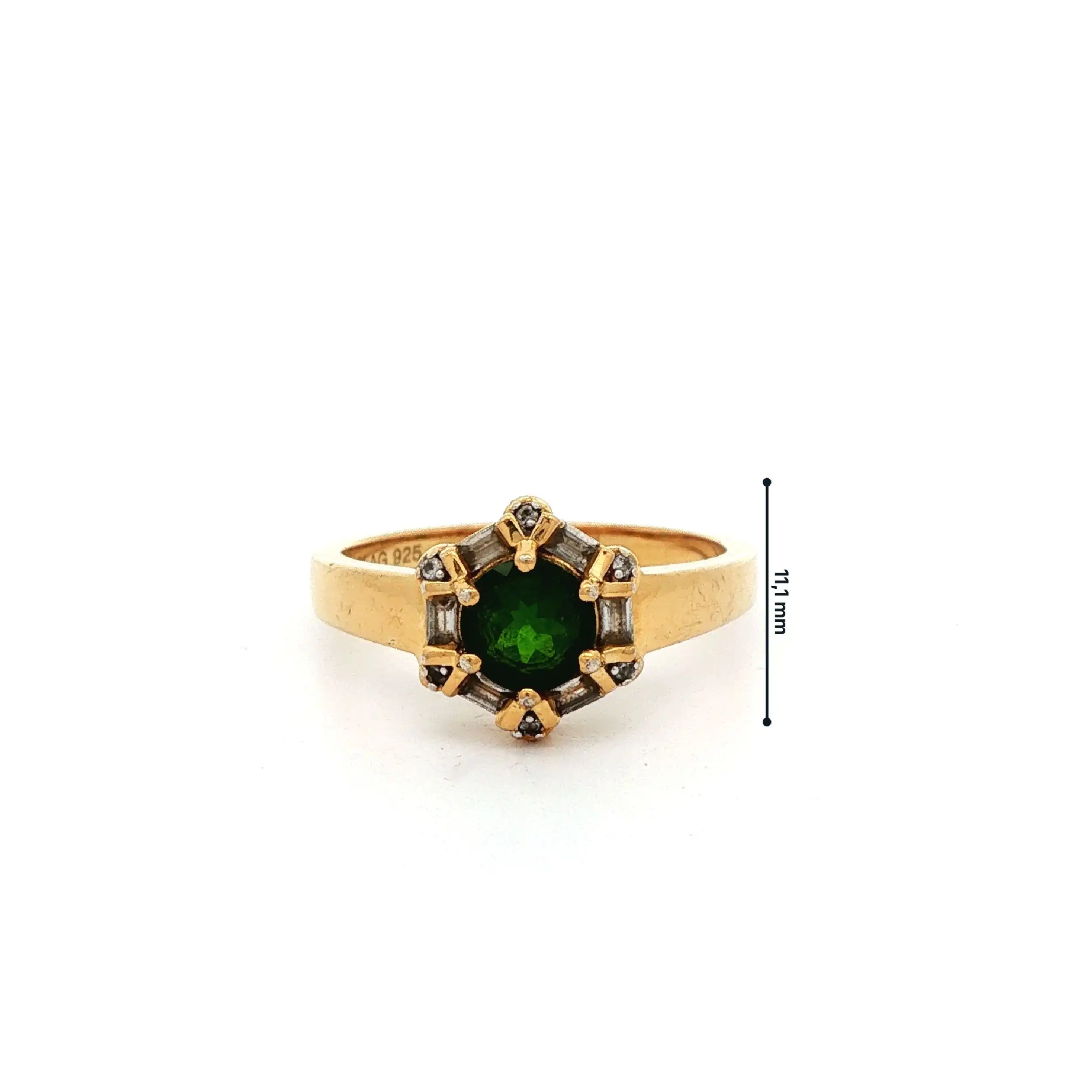 Ring Silber vergoldet mit Zirkonia und grünem Farbstein