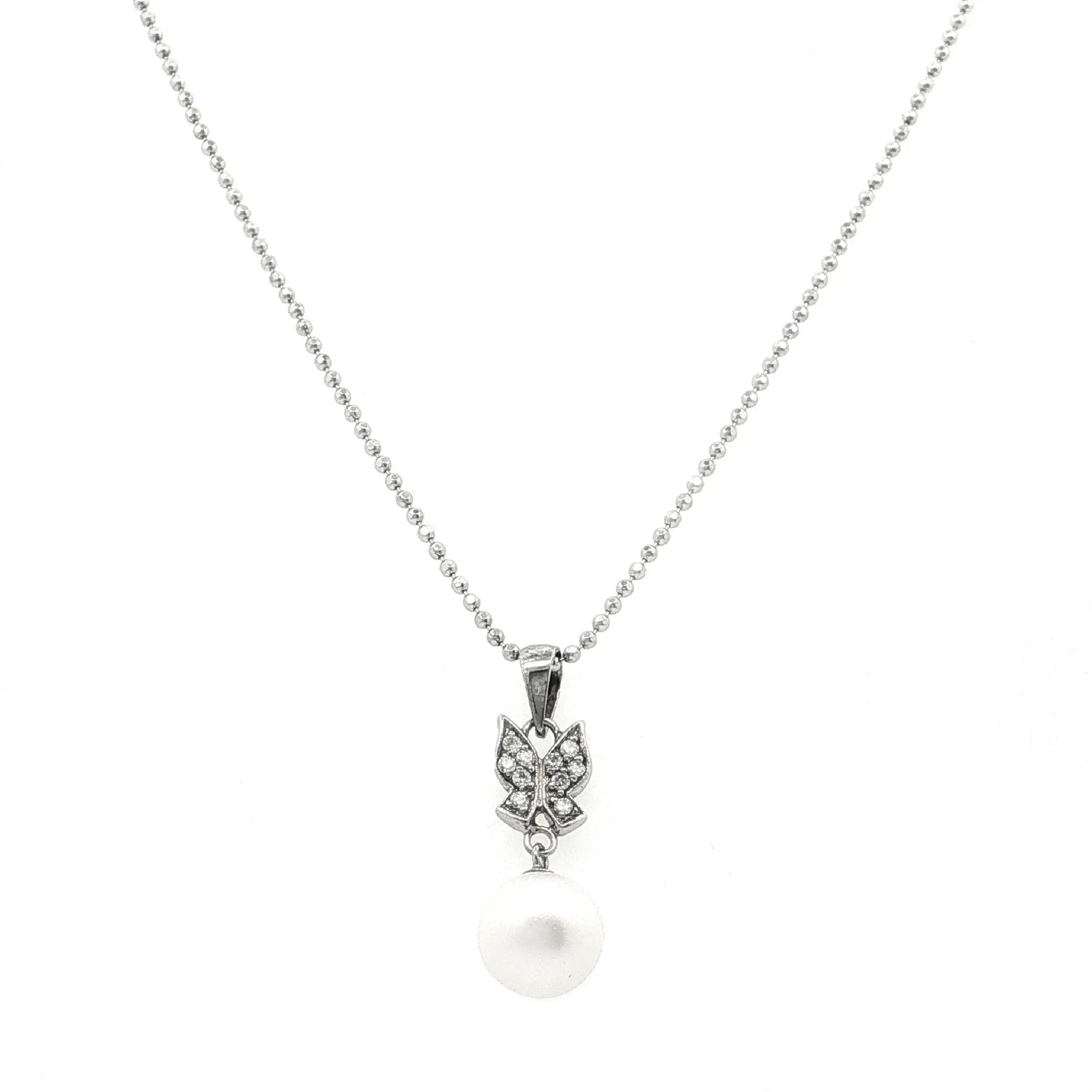 Kügelchenkette Silber mit Perle und Zirkonia Anhänger Kügelchenkette Silber mit Perle und Zirkonia Anhänger