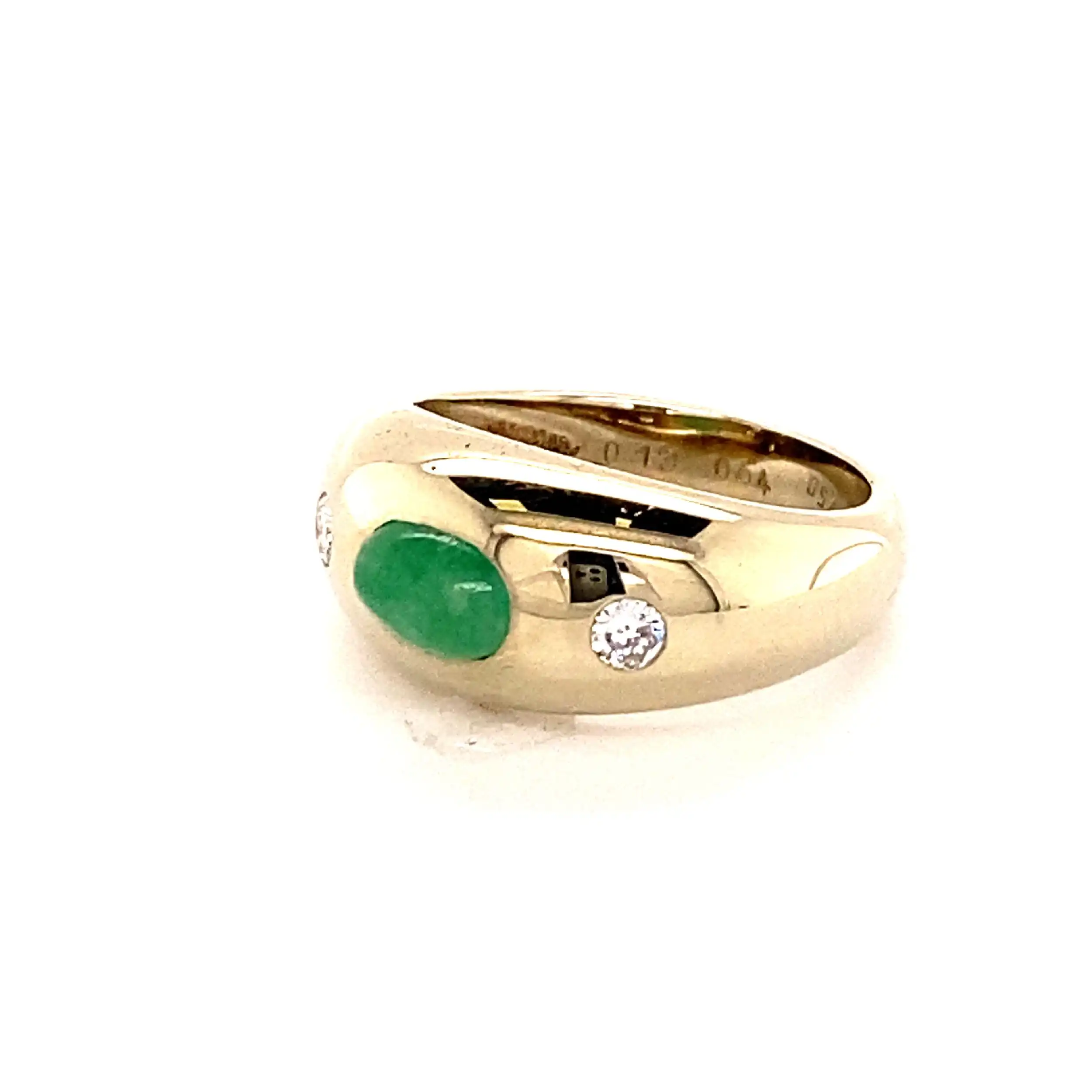 Ring Weißgold mit Smaragd Cabochon, graviert mit 0,64ct und Brillanten, graviert mit 0,13ct
