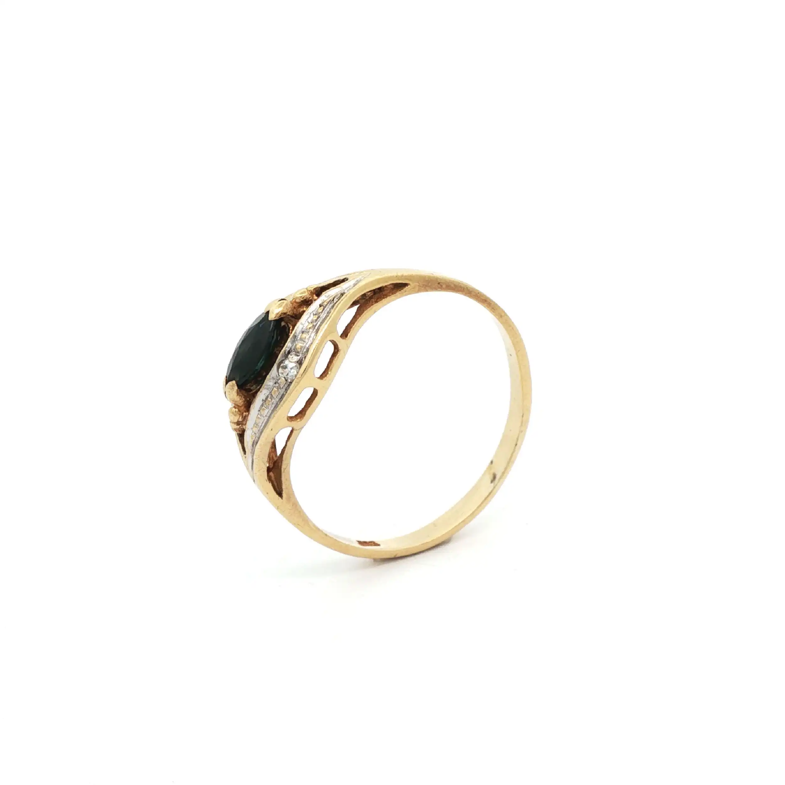 Ring Gelbgold mit blauen Farbstein und Diamanten