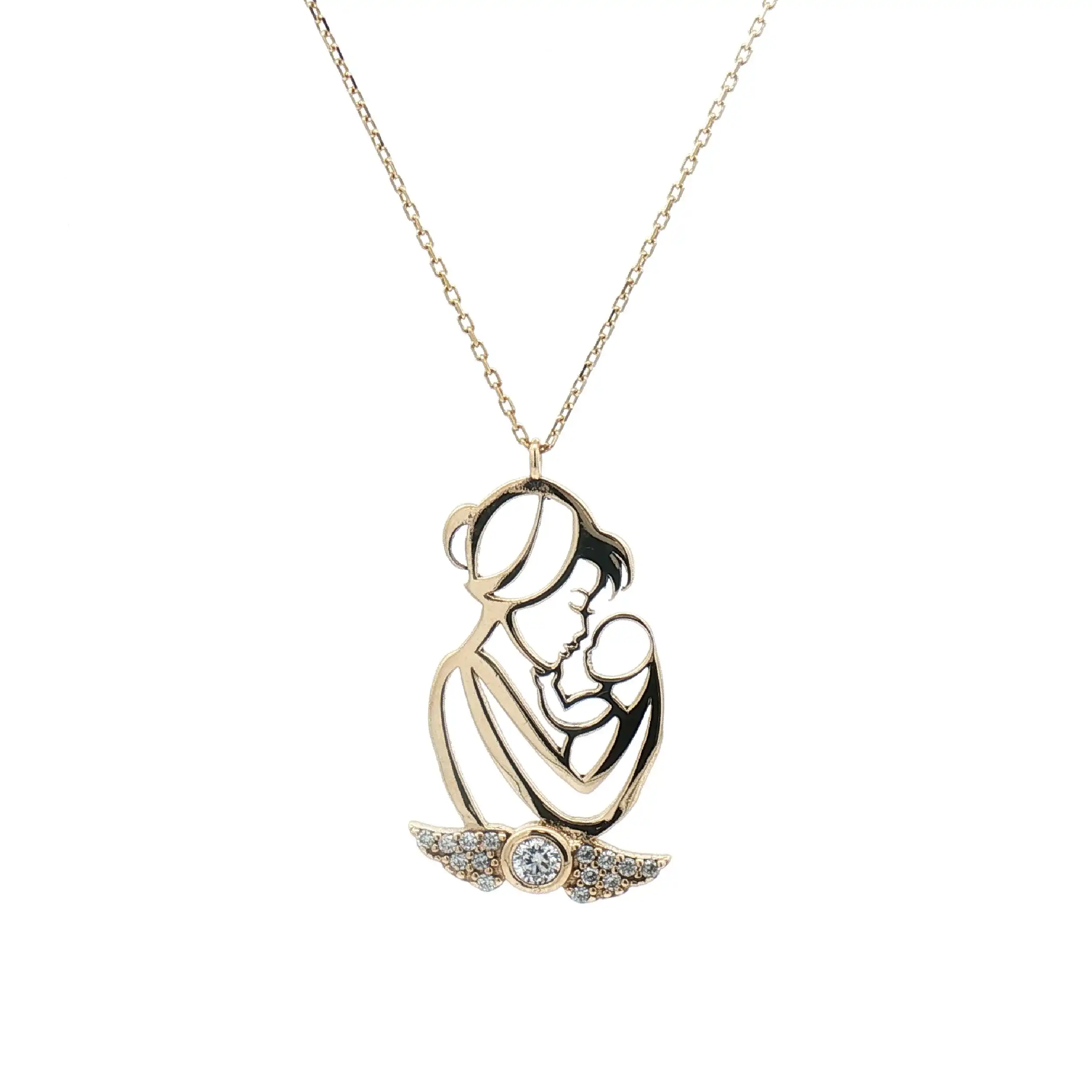 Ankerkette mit Anhänger Mutter mit Baby und Zirkonia Ankerkette mit Anhänger Mutter mit Baby und Zirkonia