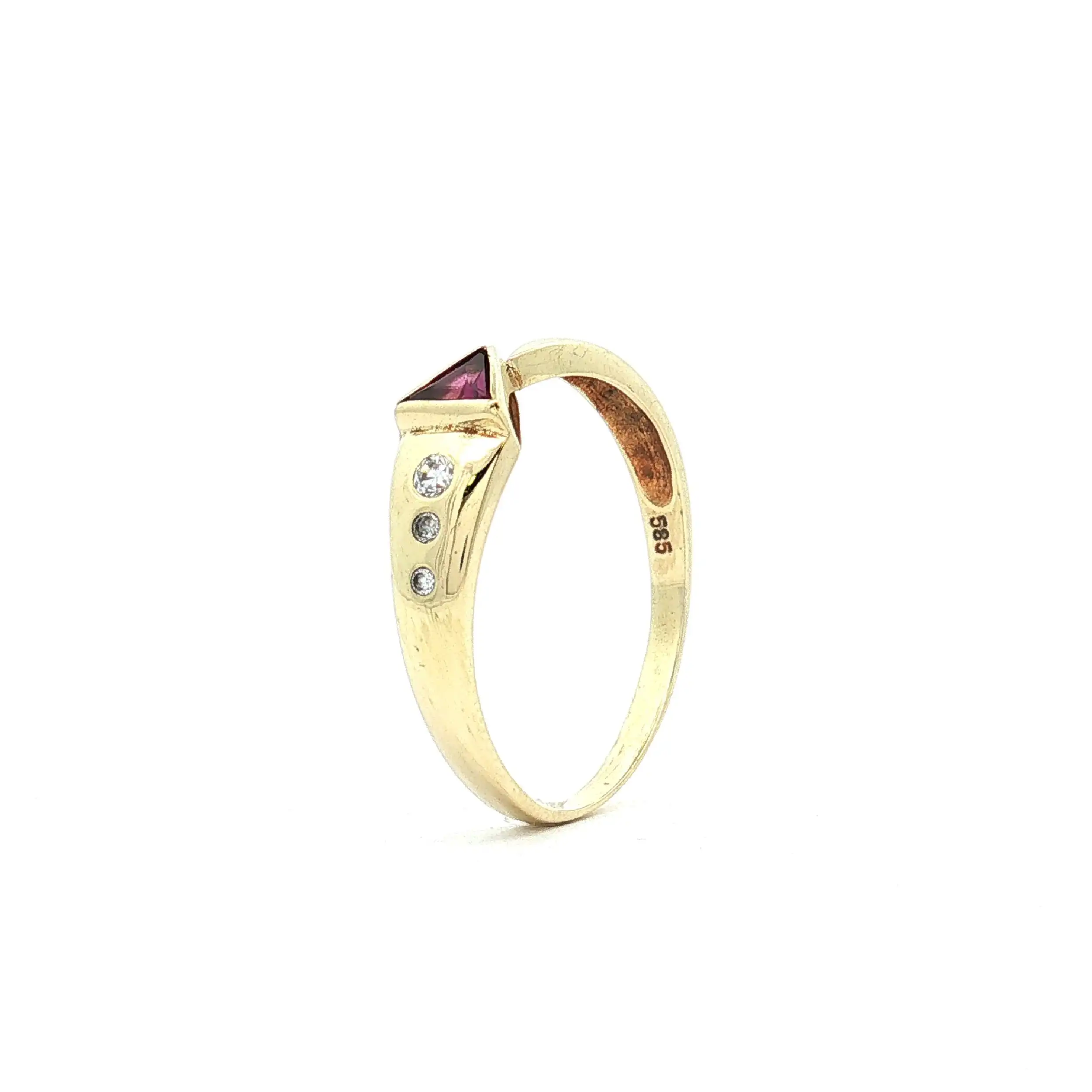 Ring Gelbgold mit pinken Stein und Zirkonia