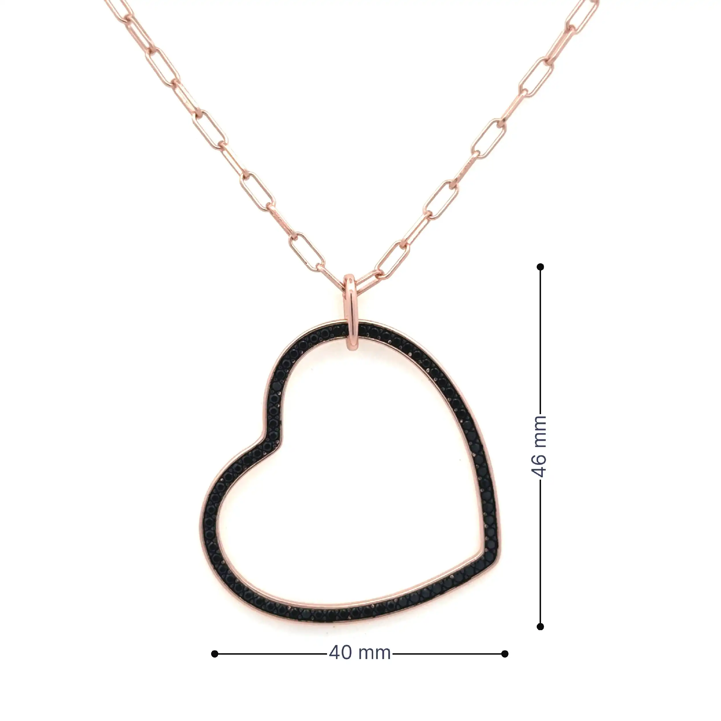 Collier Silber rose vergoldet mit Herzanhänger mit 73 Zirkonia