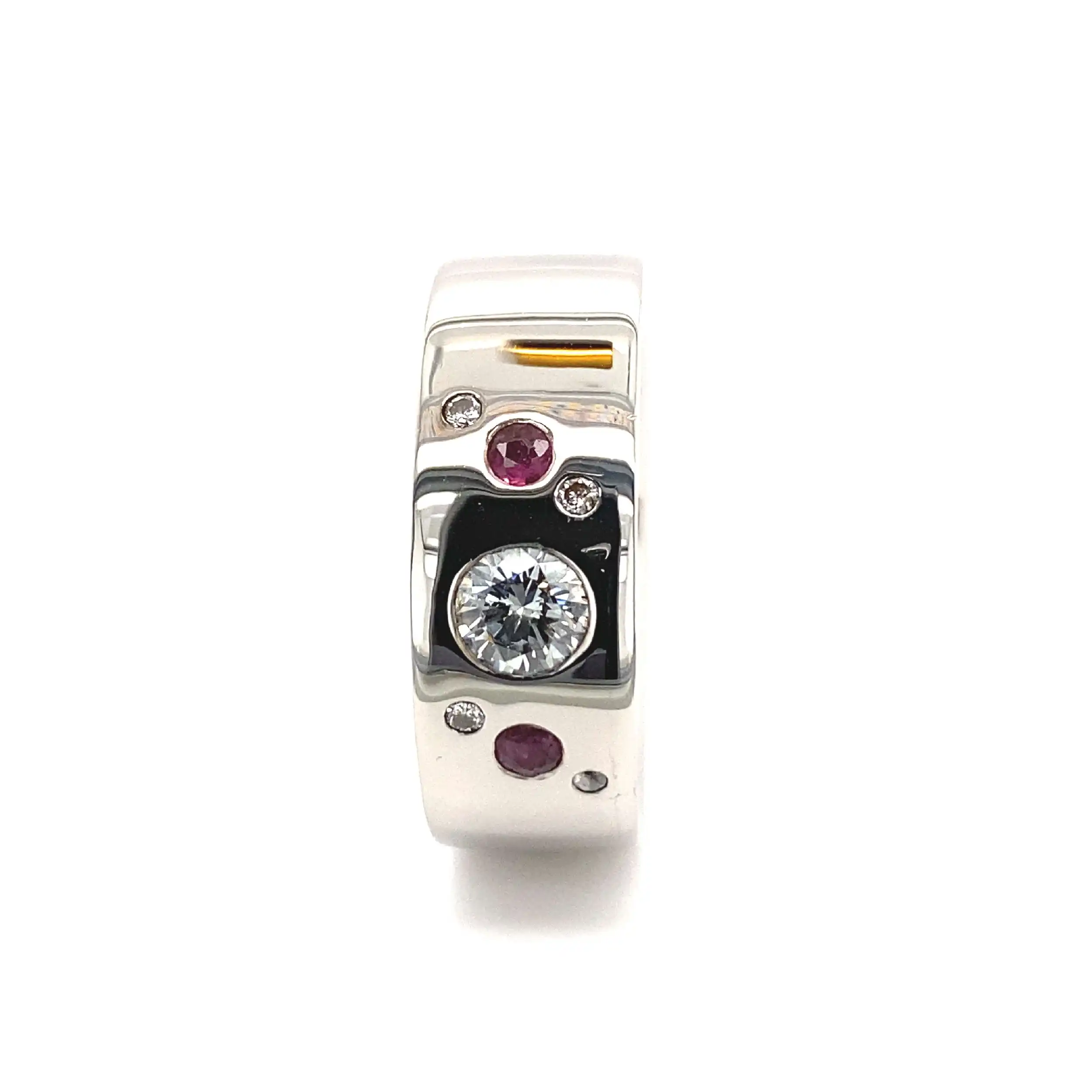 Ring Weißgold massiv mit Rubinen & Brillanten