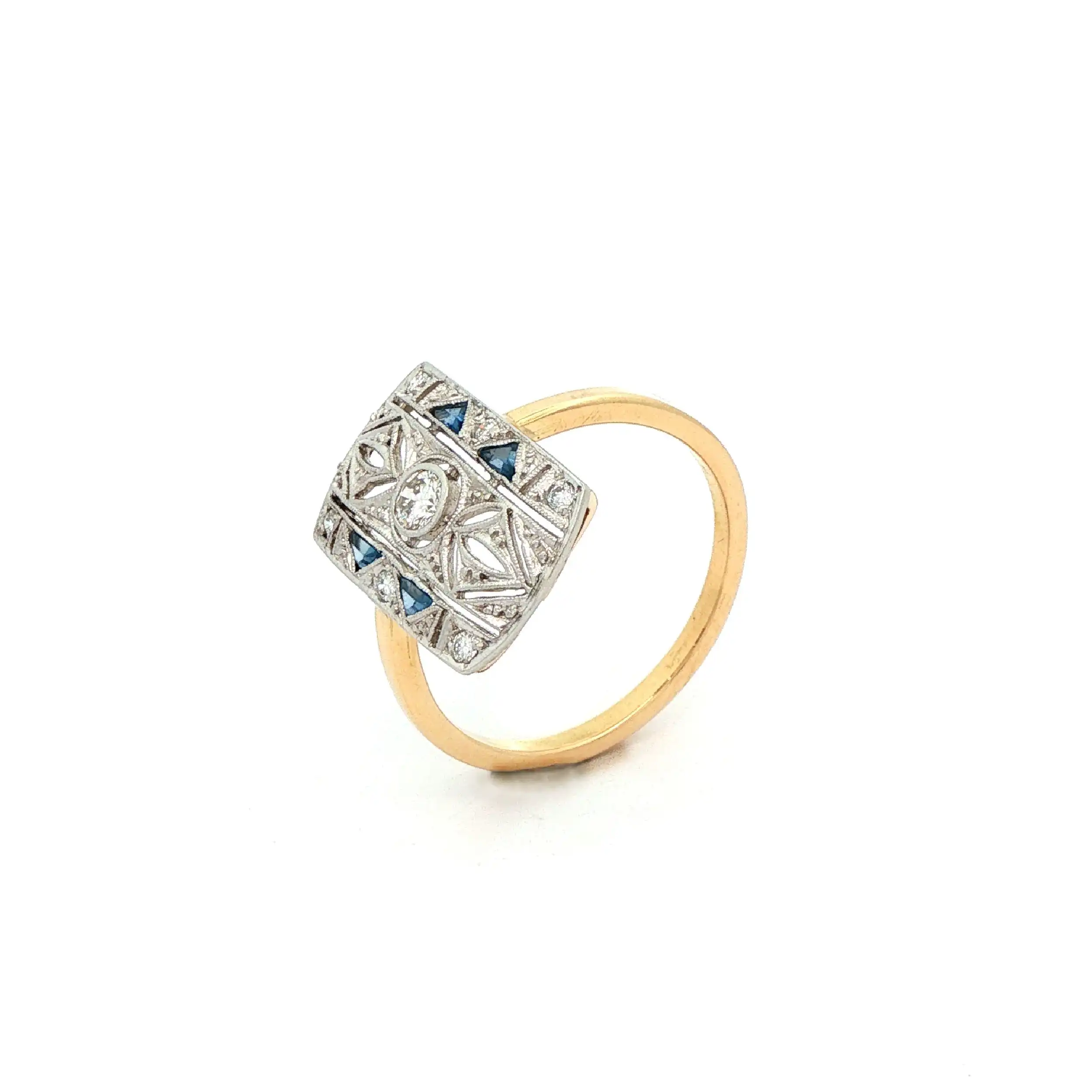 Ring Bicolor Art-Deko mit Brillanten und Saphiren Ring Bicolor Art-Deko mit Brillanten und Saphiren