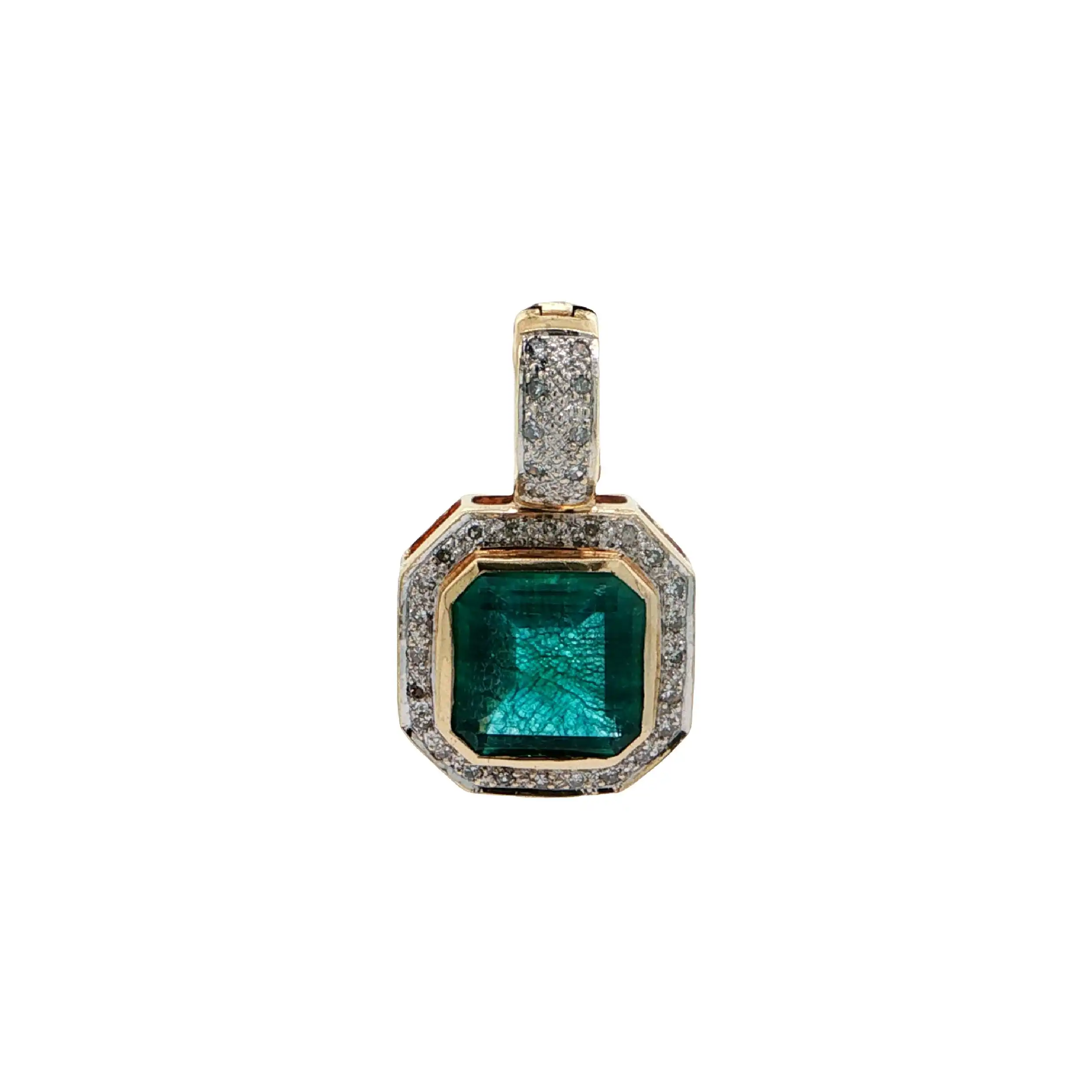 Anhänger Gelbgold mit Synthetischen Smaragd & Diamanten