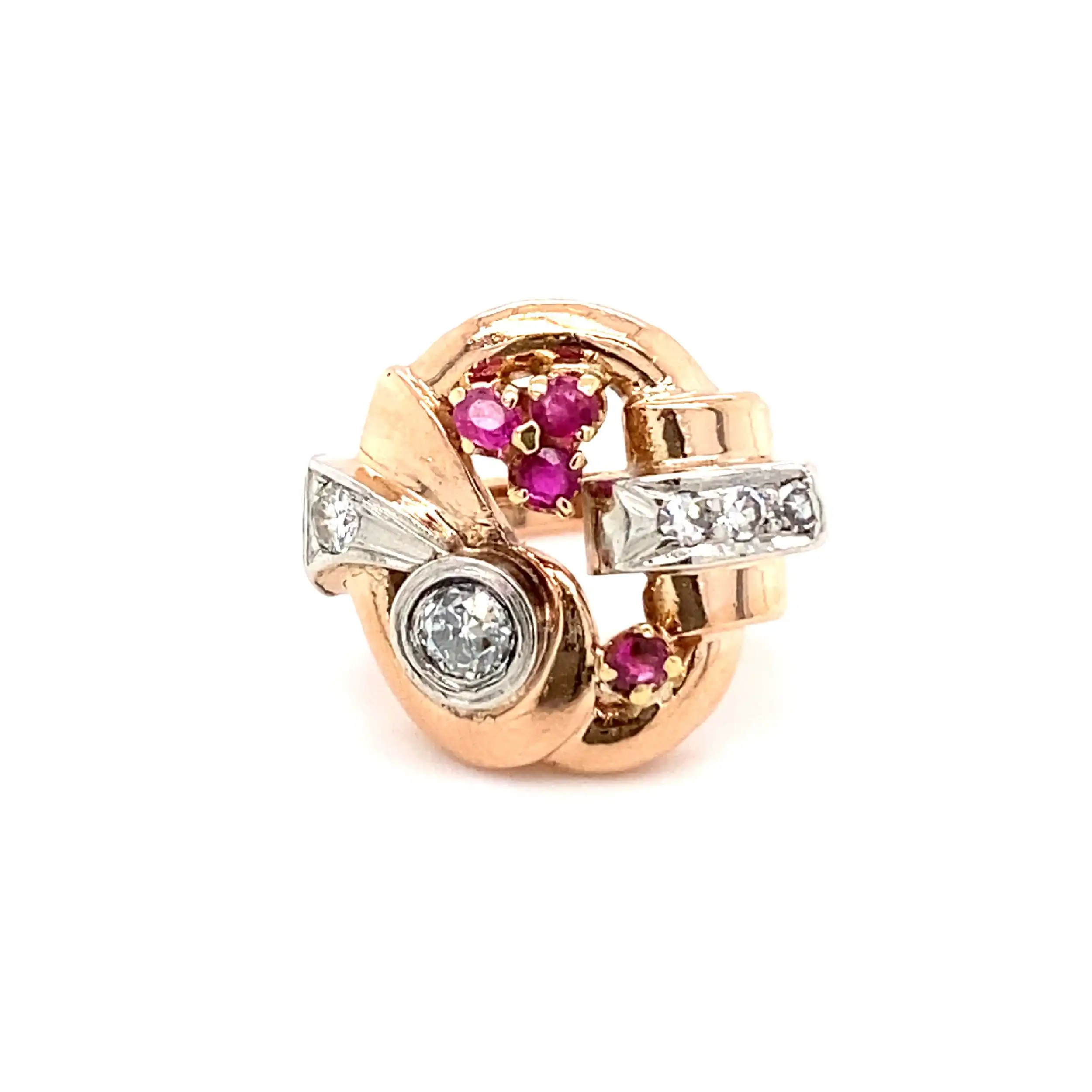 Ring Roségold mit Rubinen, Altschliffbrillant & Diamanten
