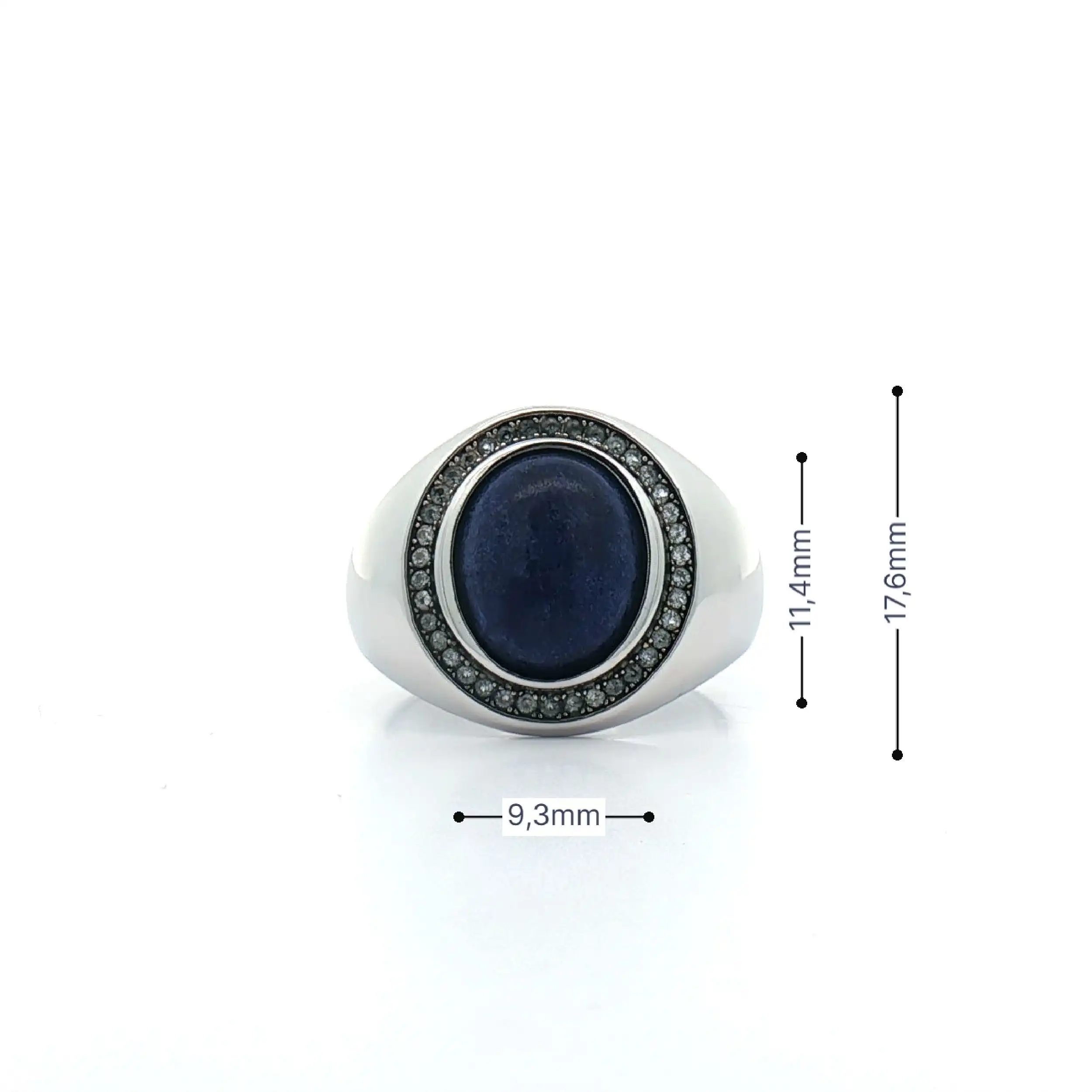 Ring Silber vergoldet mit blauen Farbstein Cabochon und Zirkonia Steinen