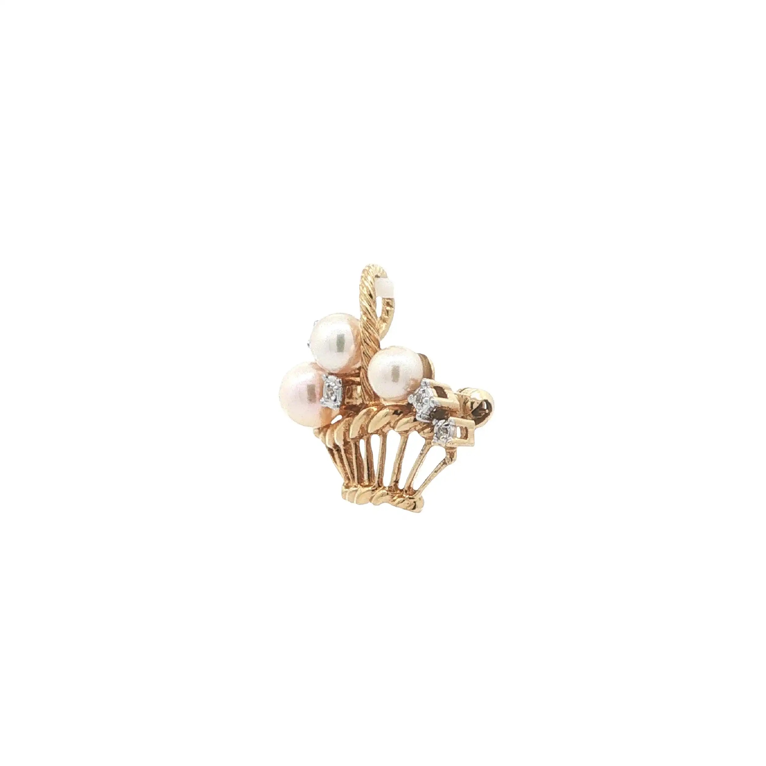 Brosche Gelbgold mit Perlen & Diamanten, graviert mit 0,03ct.