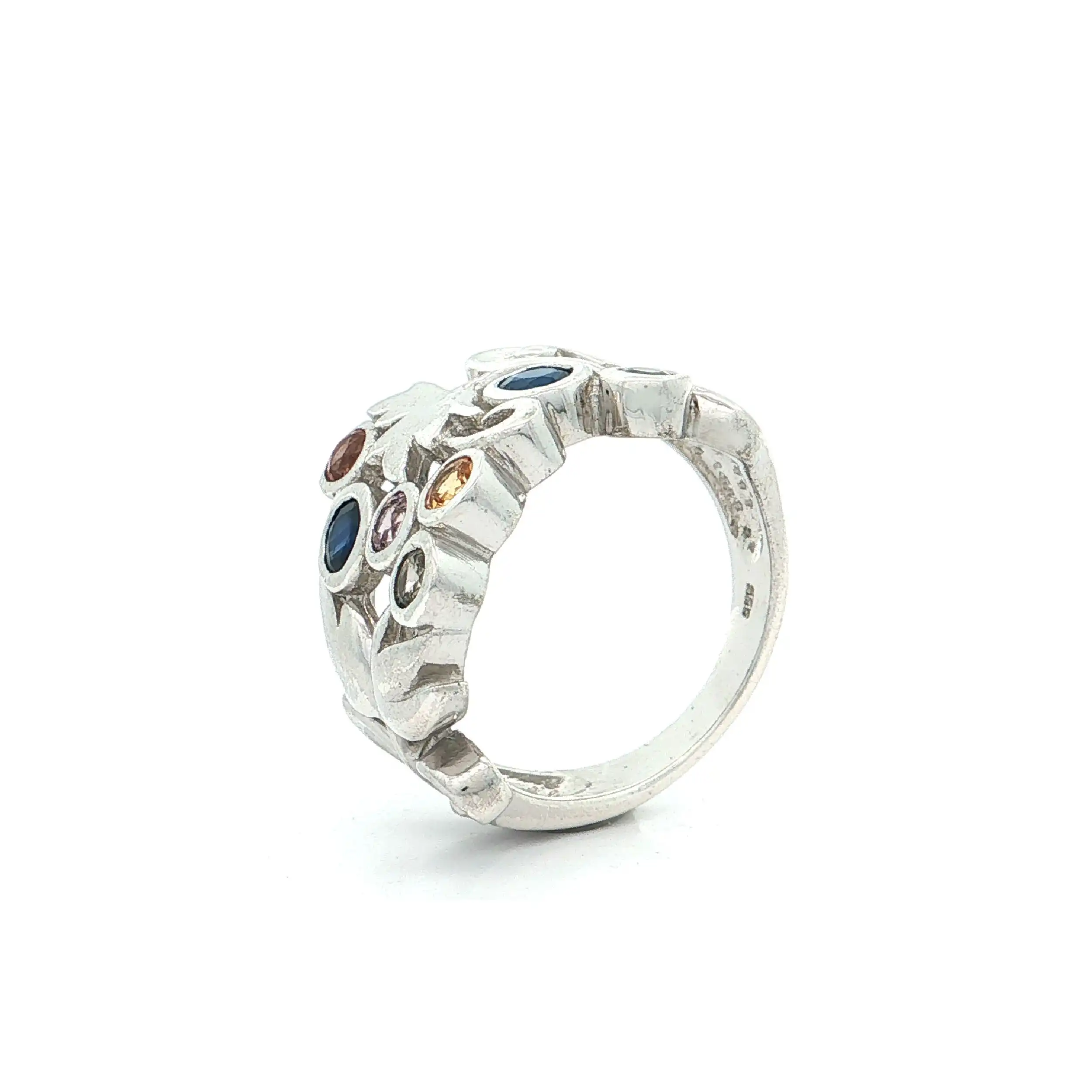 Ring Silber mit bunten Saphiren und Zirkonia