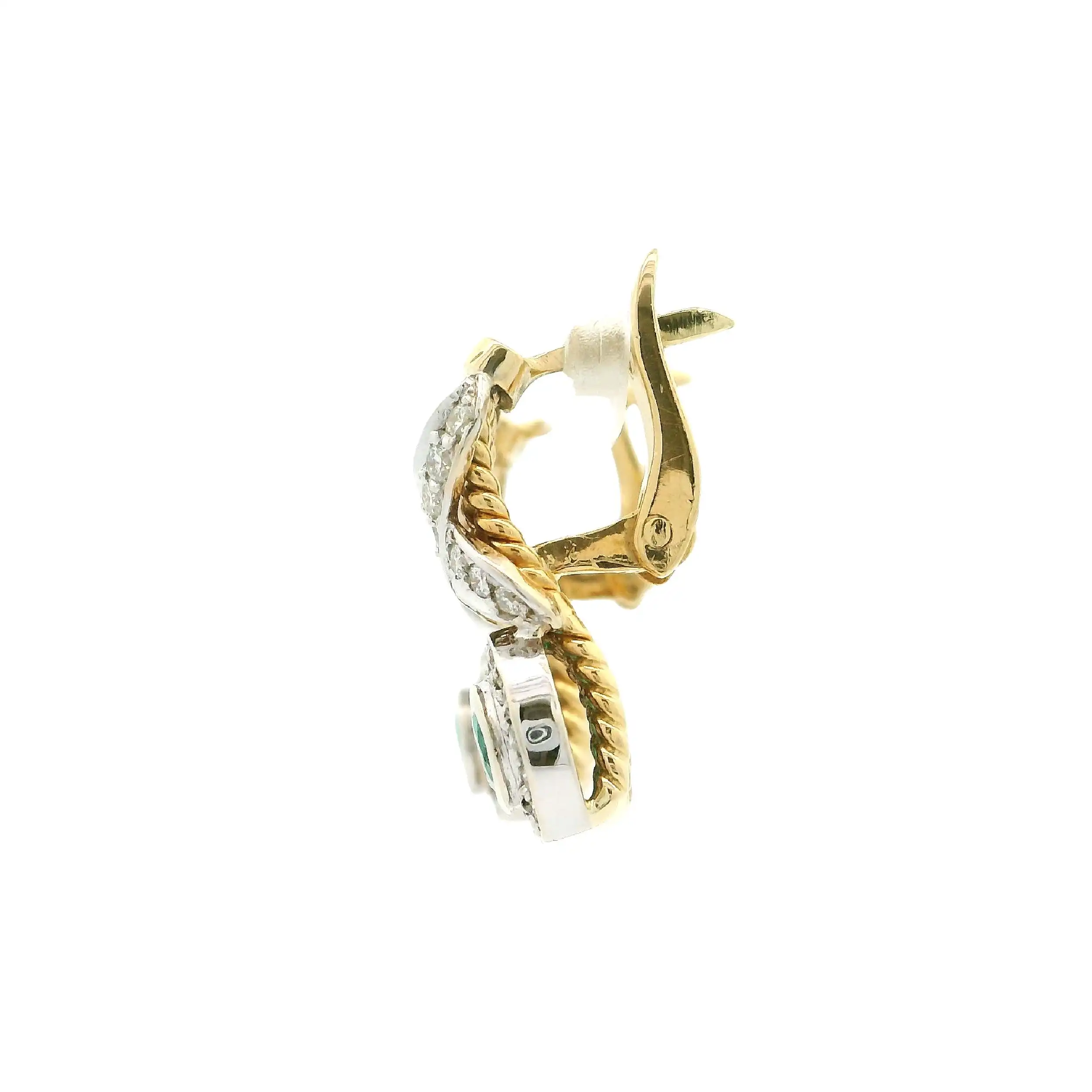 Ohrringe Bicolor mit Smaragd & Brillanten, graviert mit 0,78ct.