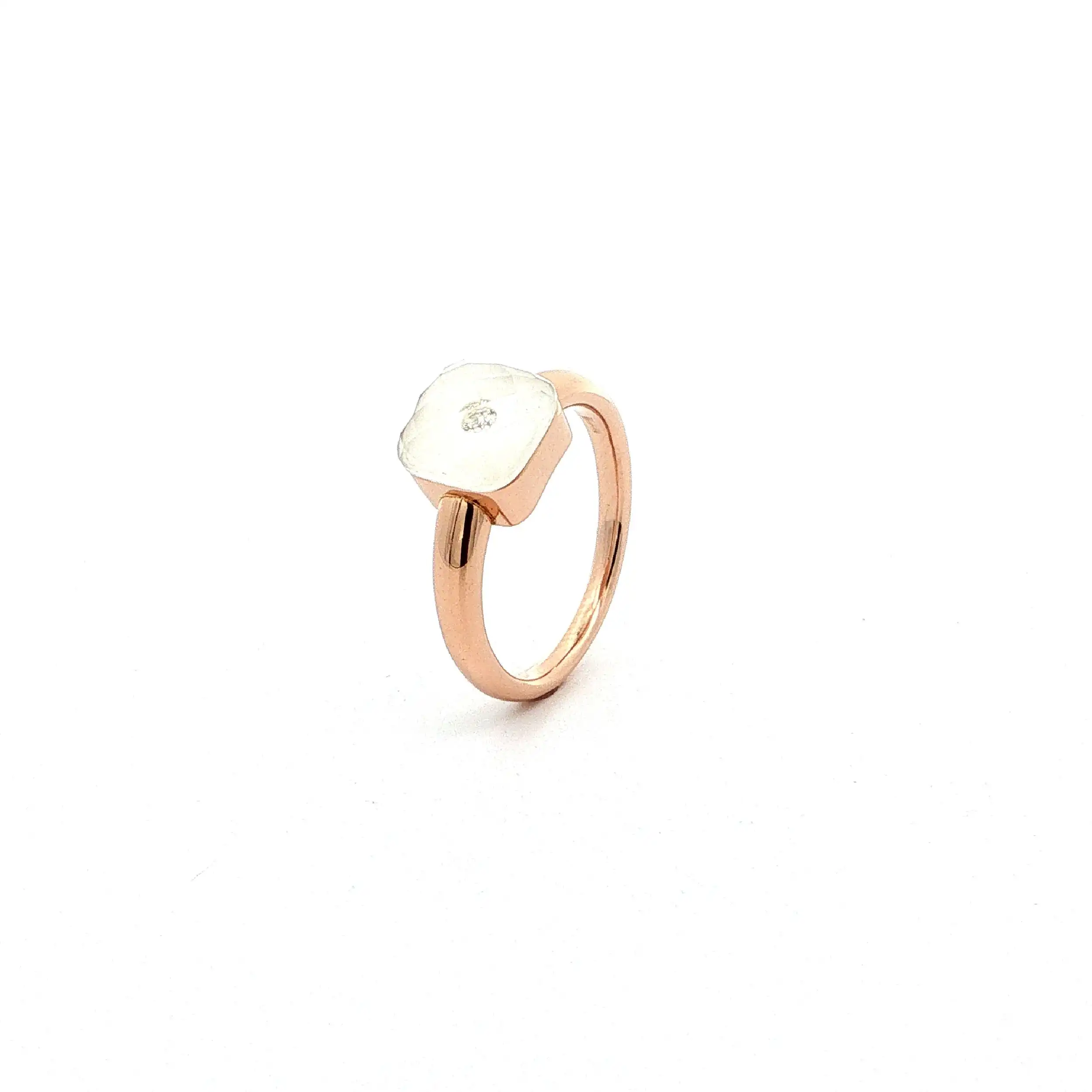 Ring Roségold "Meissen" mit Bergkristall, Brillant & weißem Porzellan