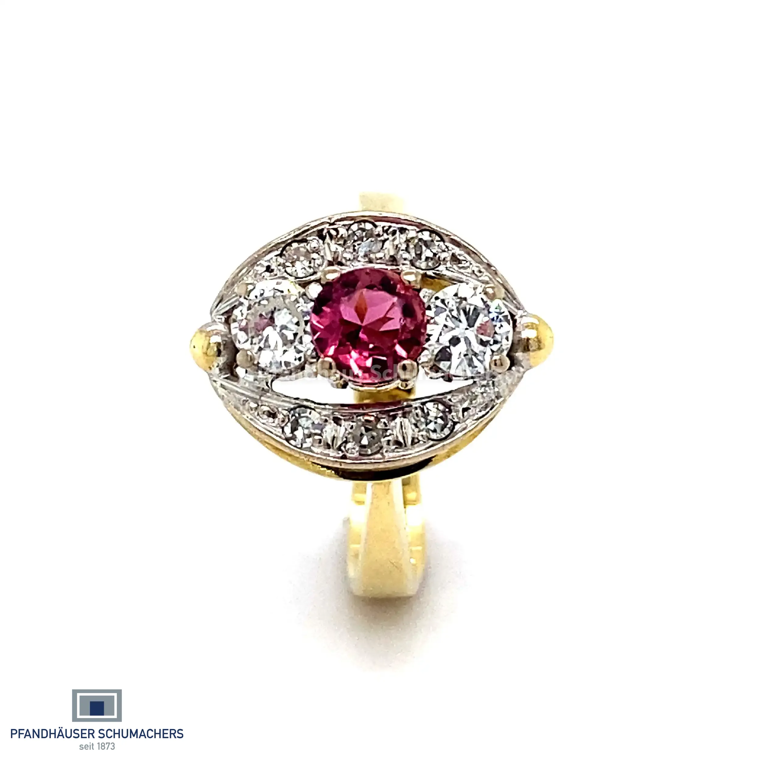 Ring Bicolor mit Turmalin, Brillanten und Diamanten 