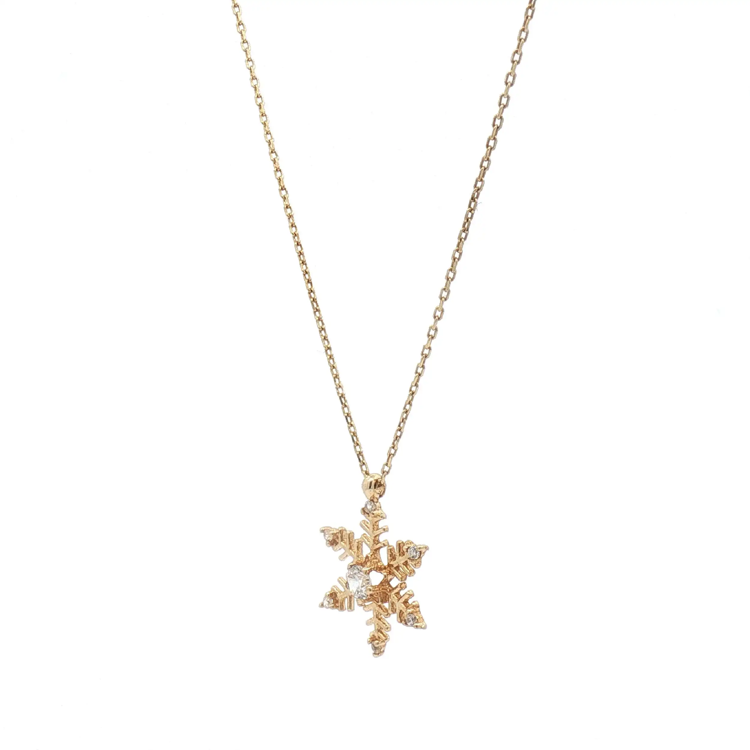 Ankerkette Gelbgold mit Anhänger Schneeflocke und Zirkonia