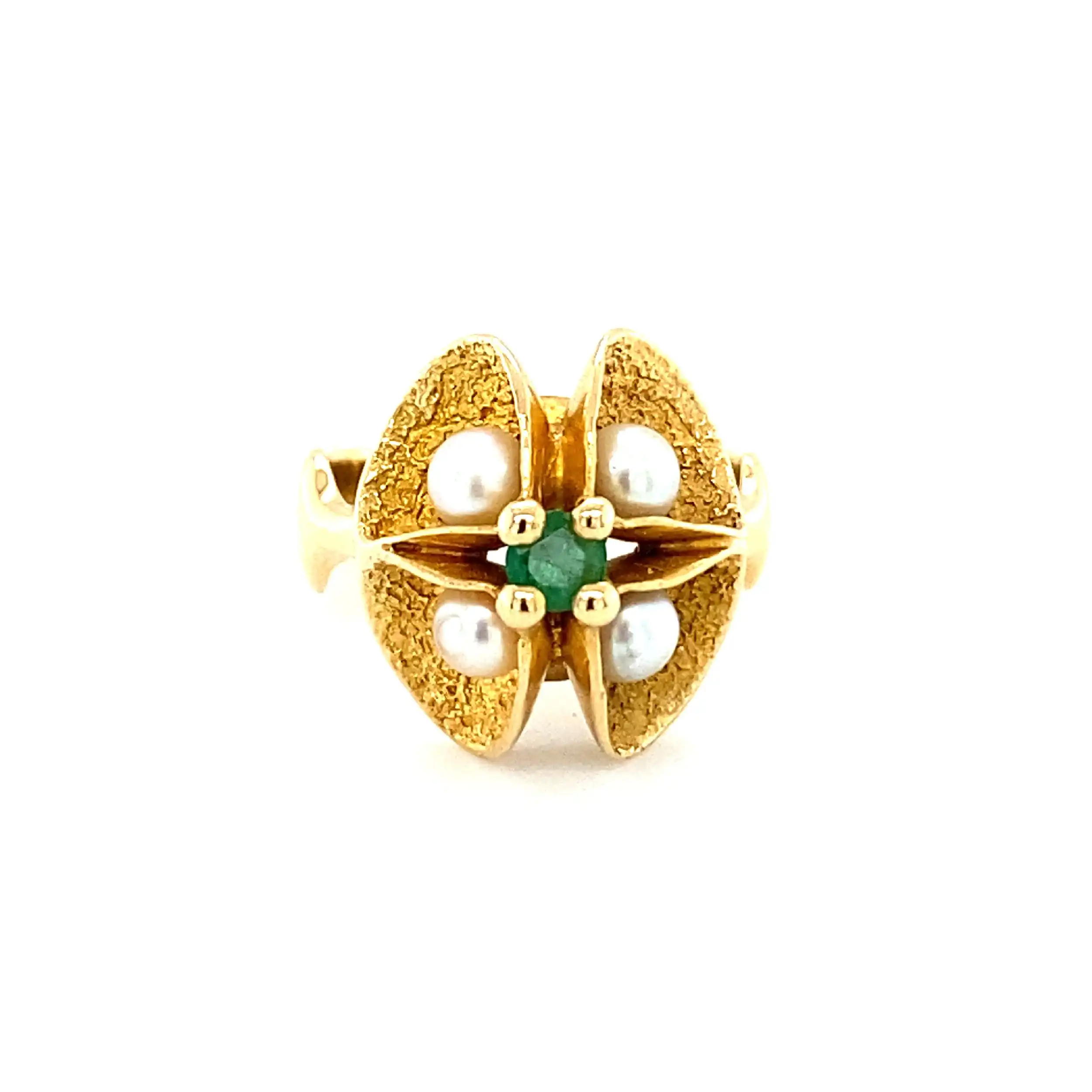 Ring Gelbgold mit Perlen & grünem Farbstein