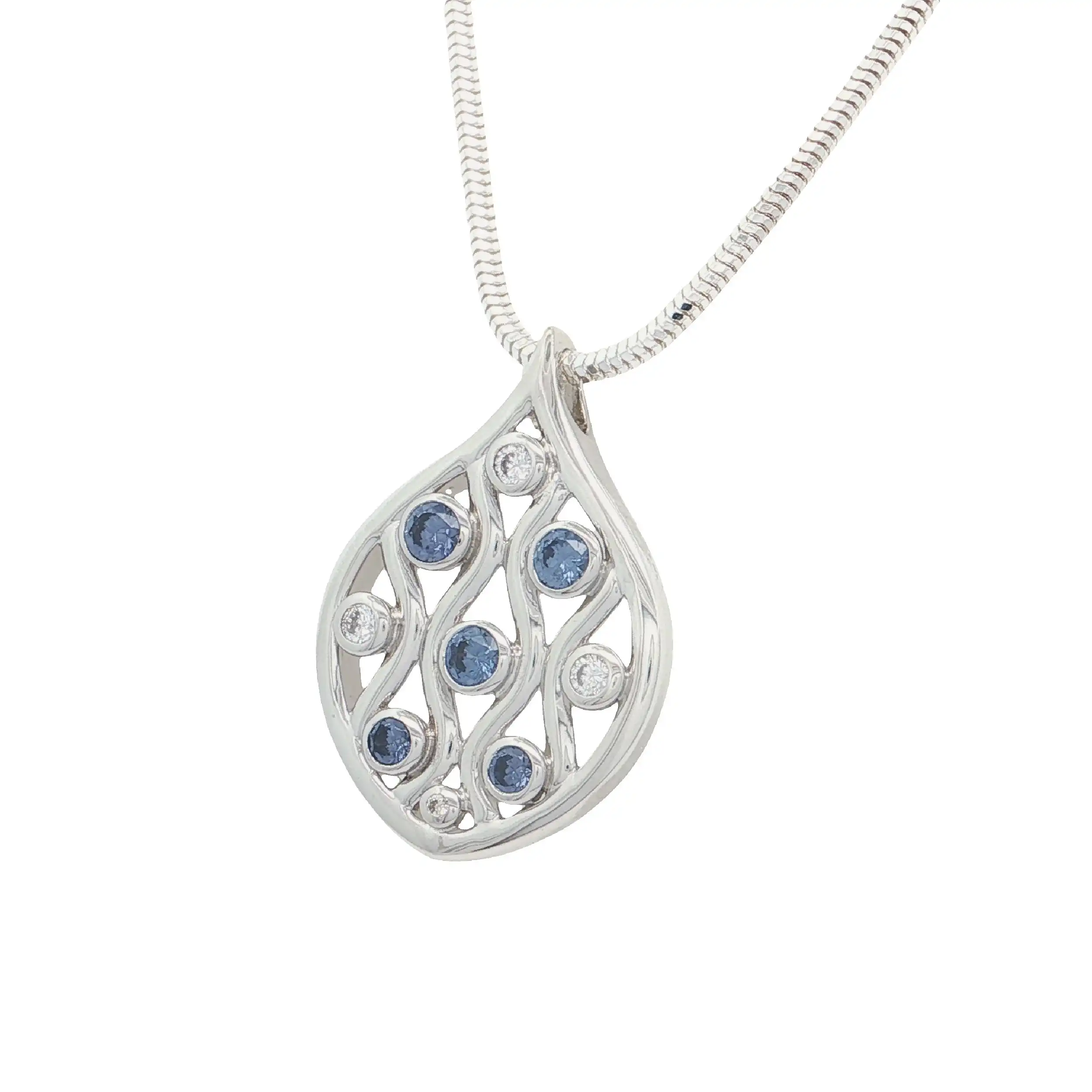 Schlangenkette Silber mit Anhänger mit blauen und weißen Zirkonia