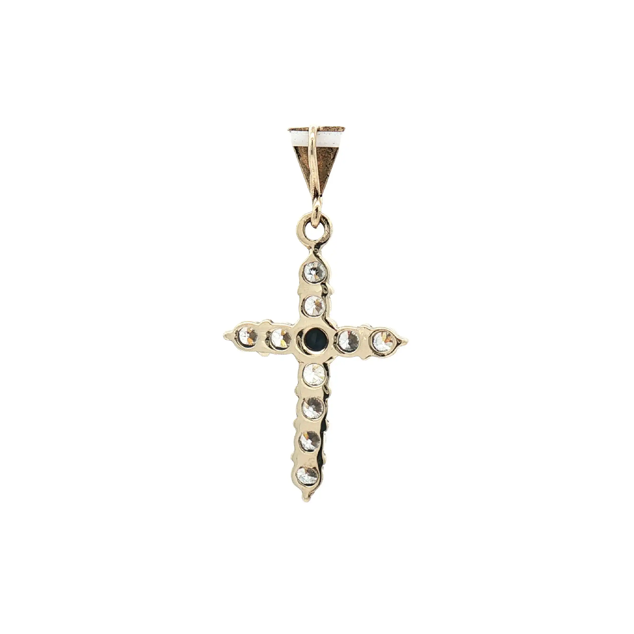 Kreuzanhänger Gelbgold mit Zirkonia und blauen Farbstein