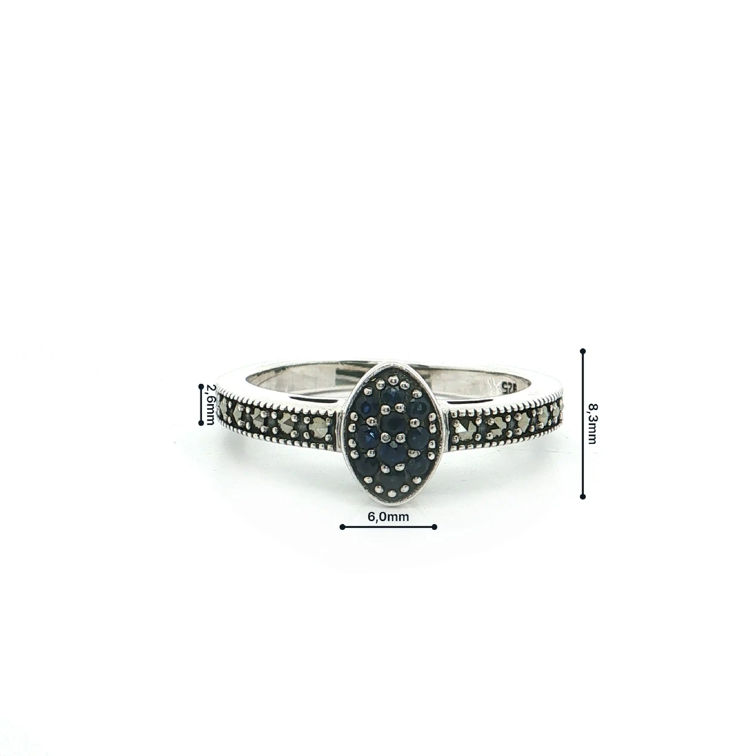 Ring Silber mit Saphiren und Markasiten