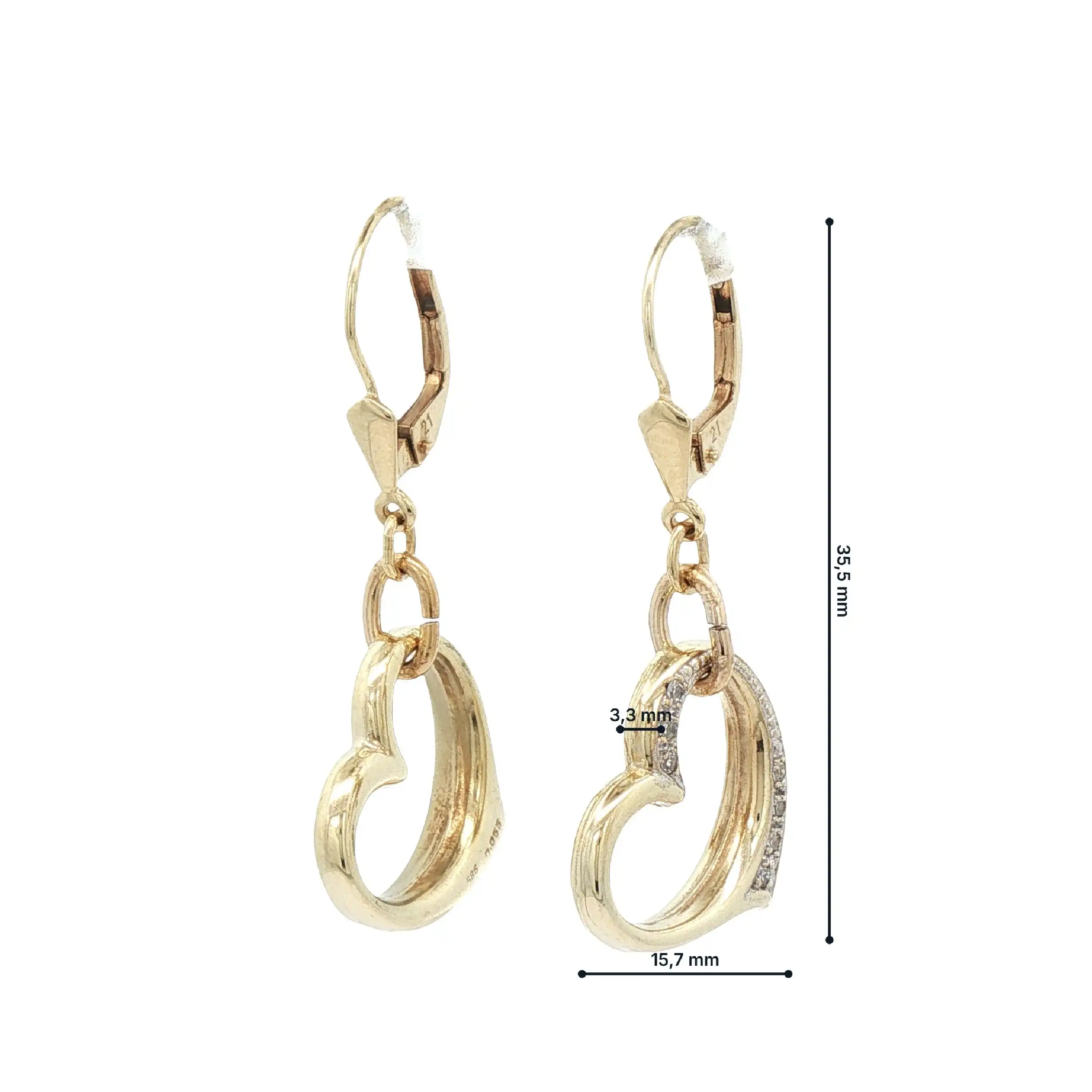 Ohrhänger Gelbgold Herzchen mit Diamanten