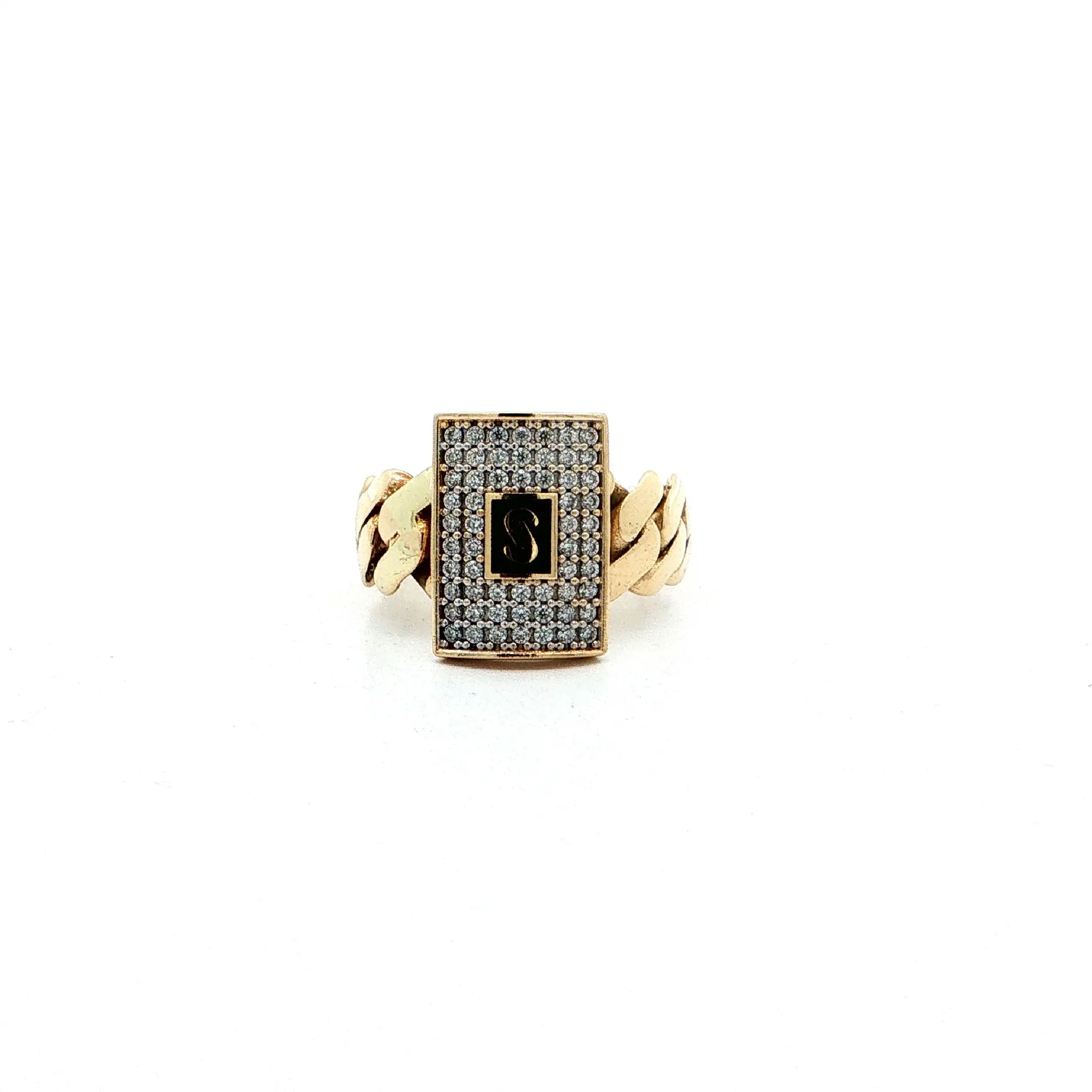 Ring Gelbgold mit schwarzem Lack & Zirkonia Ring Gelbgold mit schwarzem Lack & Zirkonia