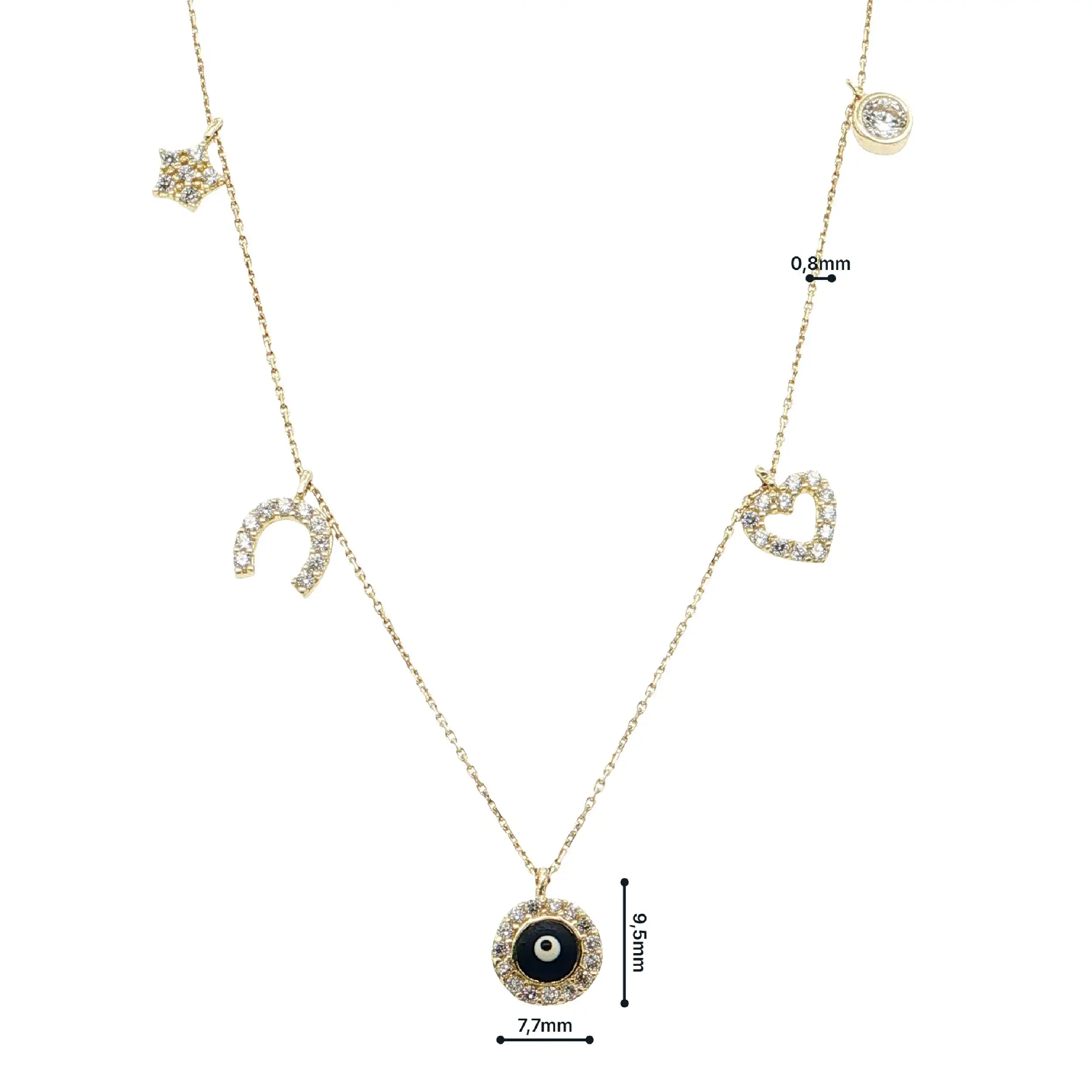 Collier Gelbgold mit verschiedenen Anhängern und Zirkonia